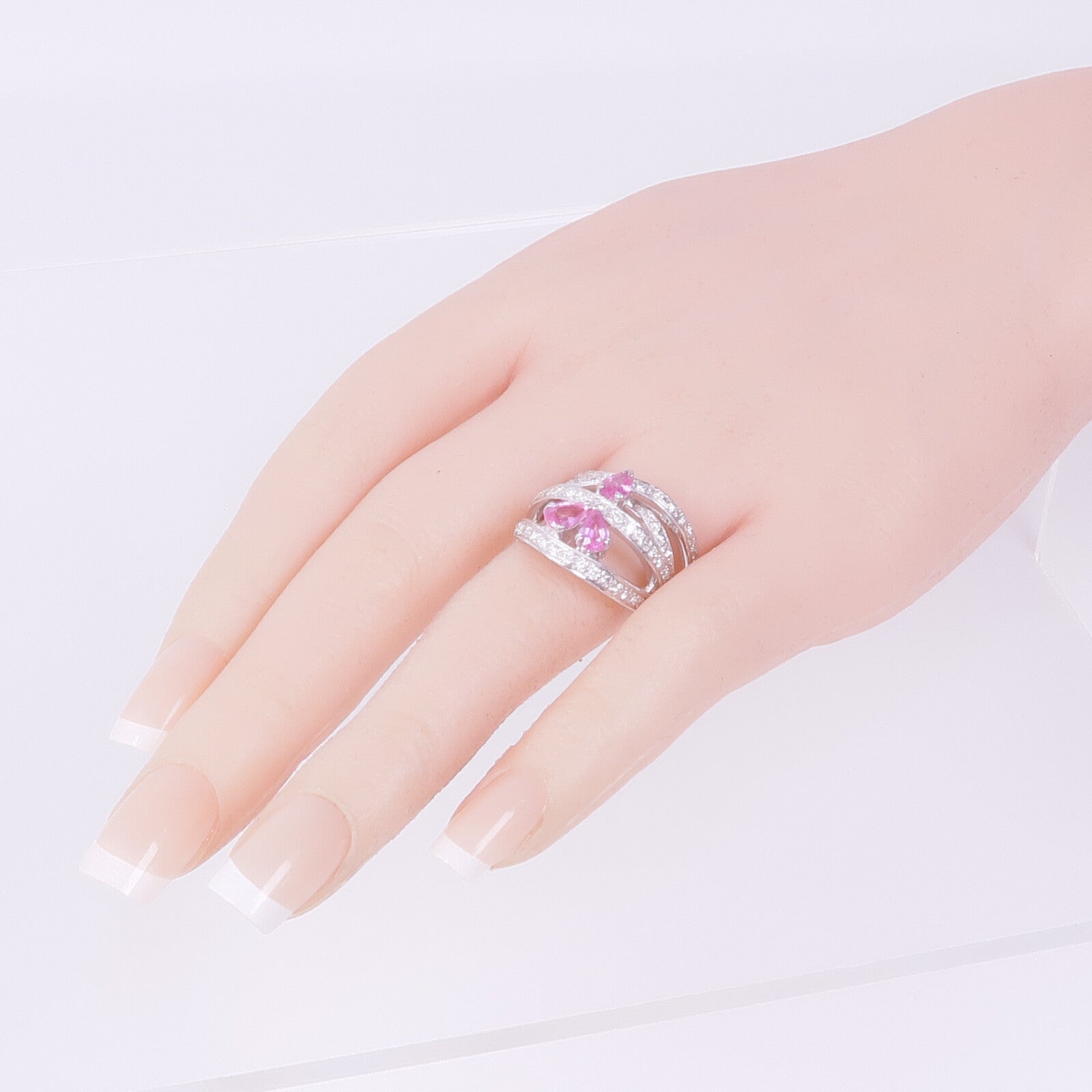 JEWELRY 18K白金Pink Sapphire Diamond Ring粉紅藍寶石/鑽石戒指US#8