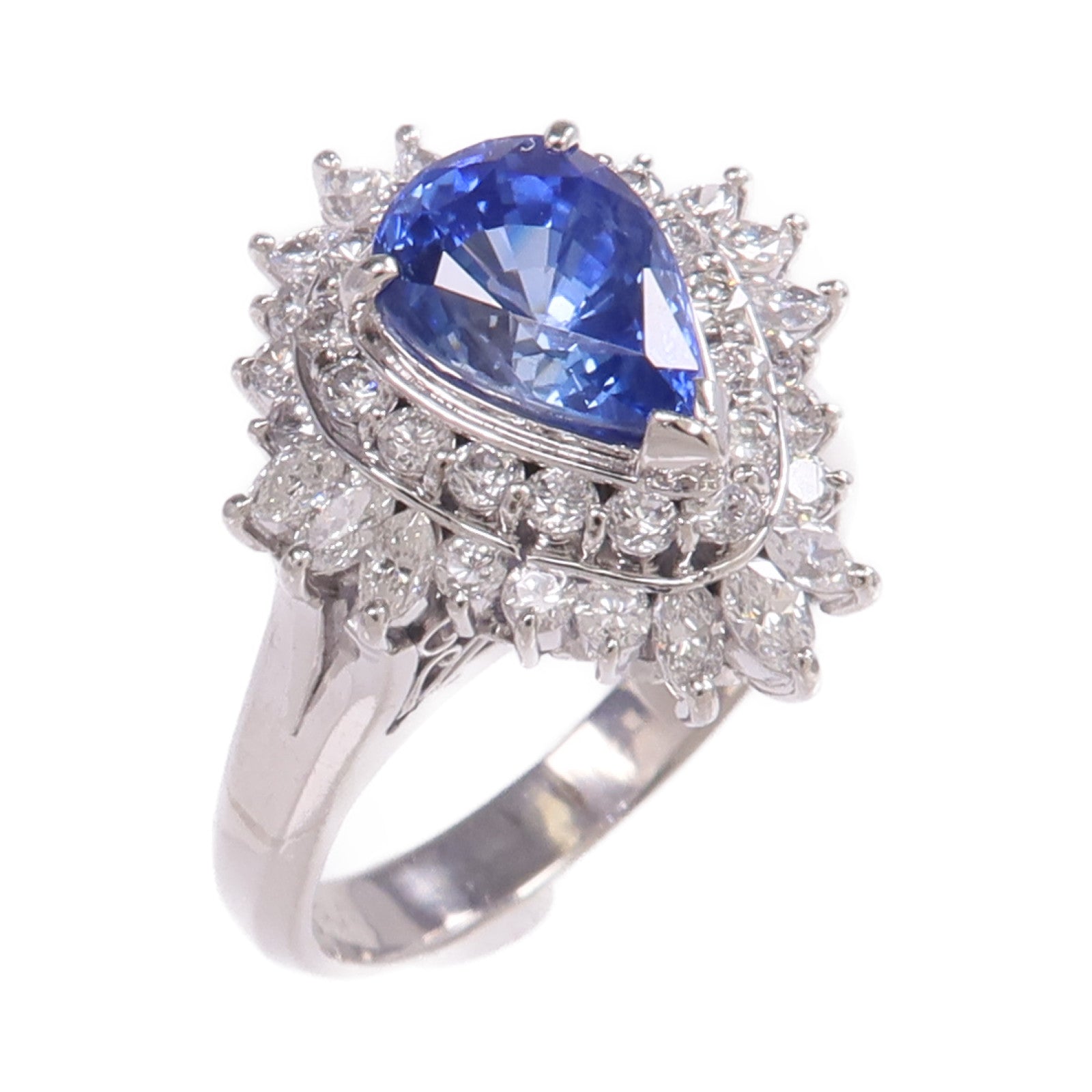 JEWELRY 【激減優惠】PT900鉑金Sapphire Diamond Ring藍寶石/鑽石戒指US#7