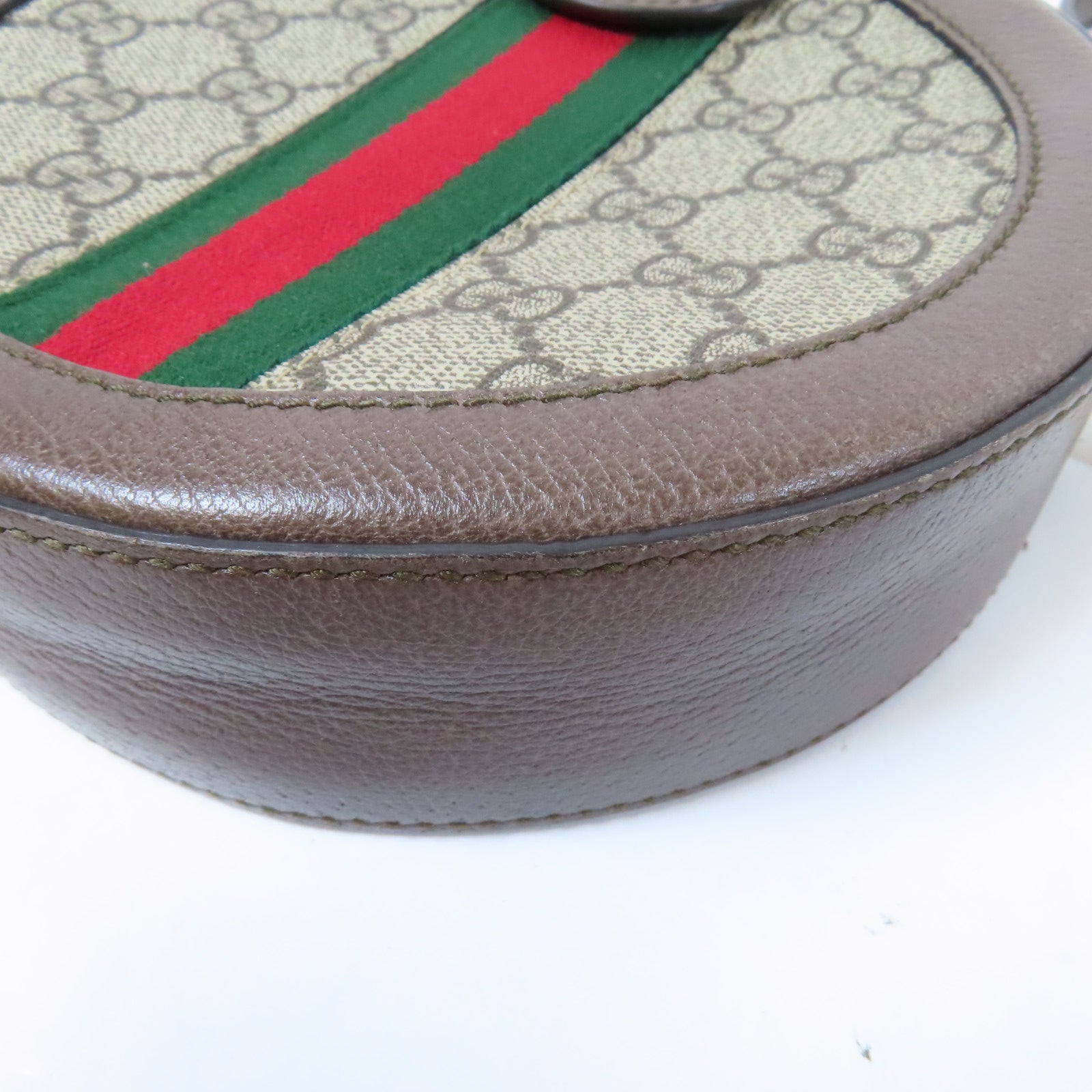 GUCCI 塗層帆布Ophidia GG Mini Round Shoulder Bag金扣鏈帶肩背袋啡色