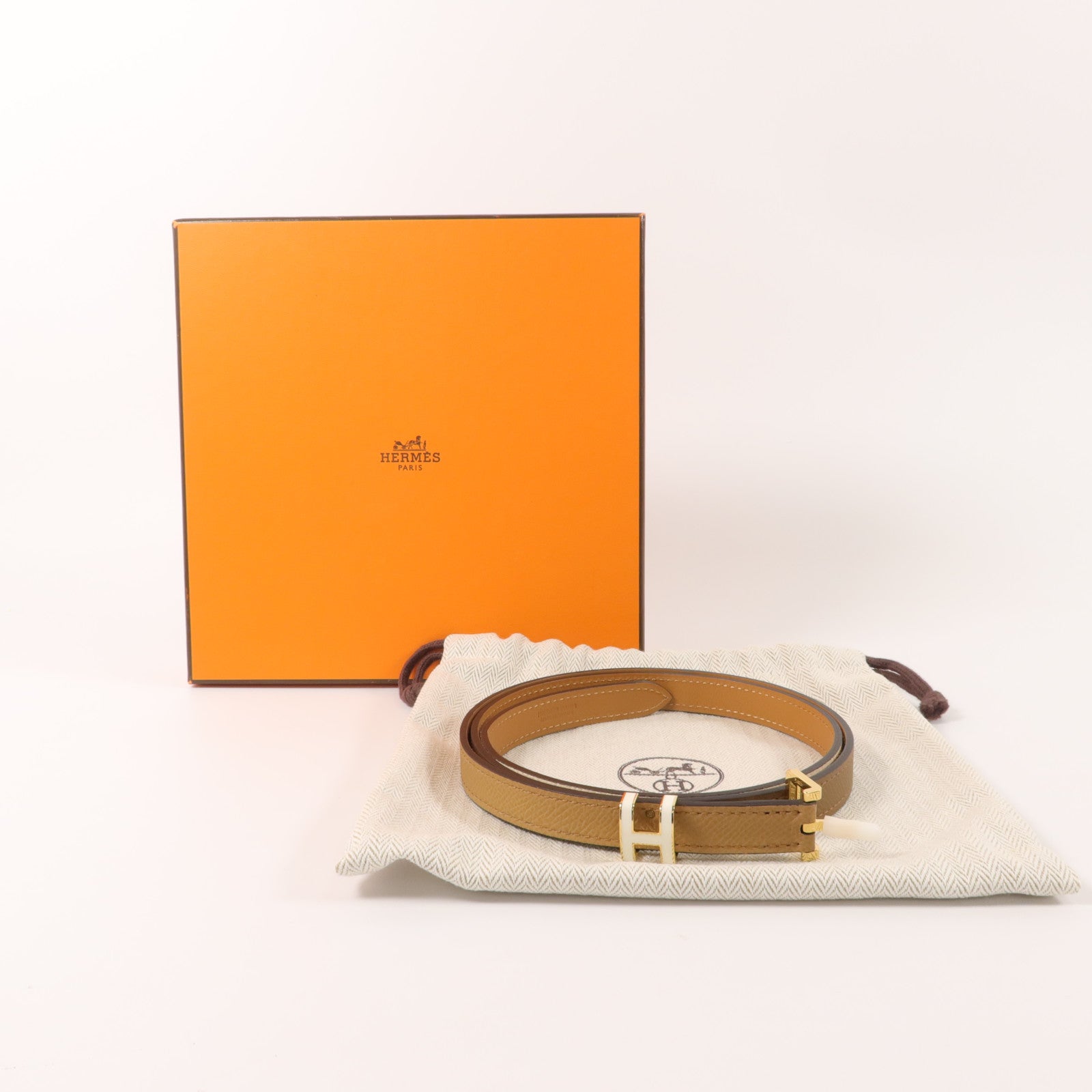 HERMES Epsom皮革Pop H 15 Belt 90cm皮帶Nata/Chai/Beige Marfa