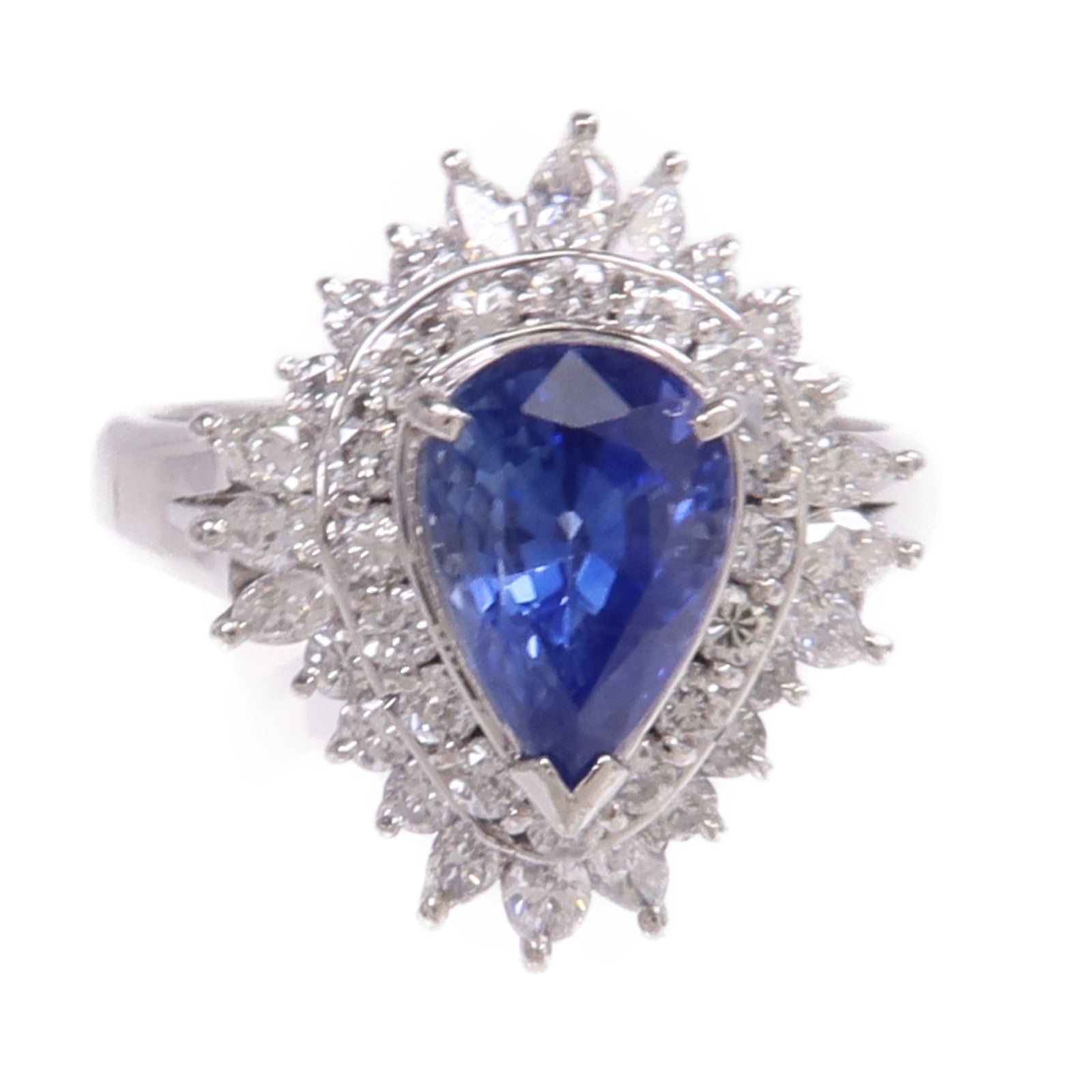 JEWELRY 【激減優惠】PT900鉑金Sapphire Diamond Ring藍寶石/鑽石戒指US#7