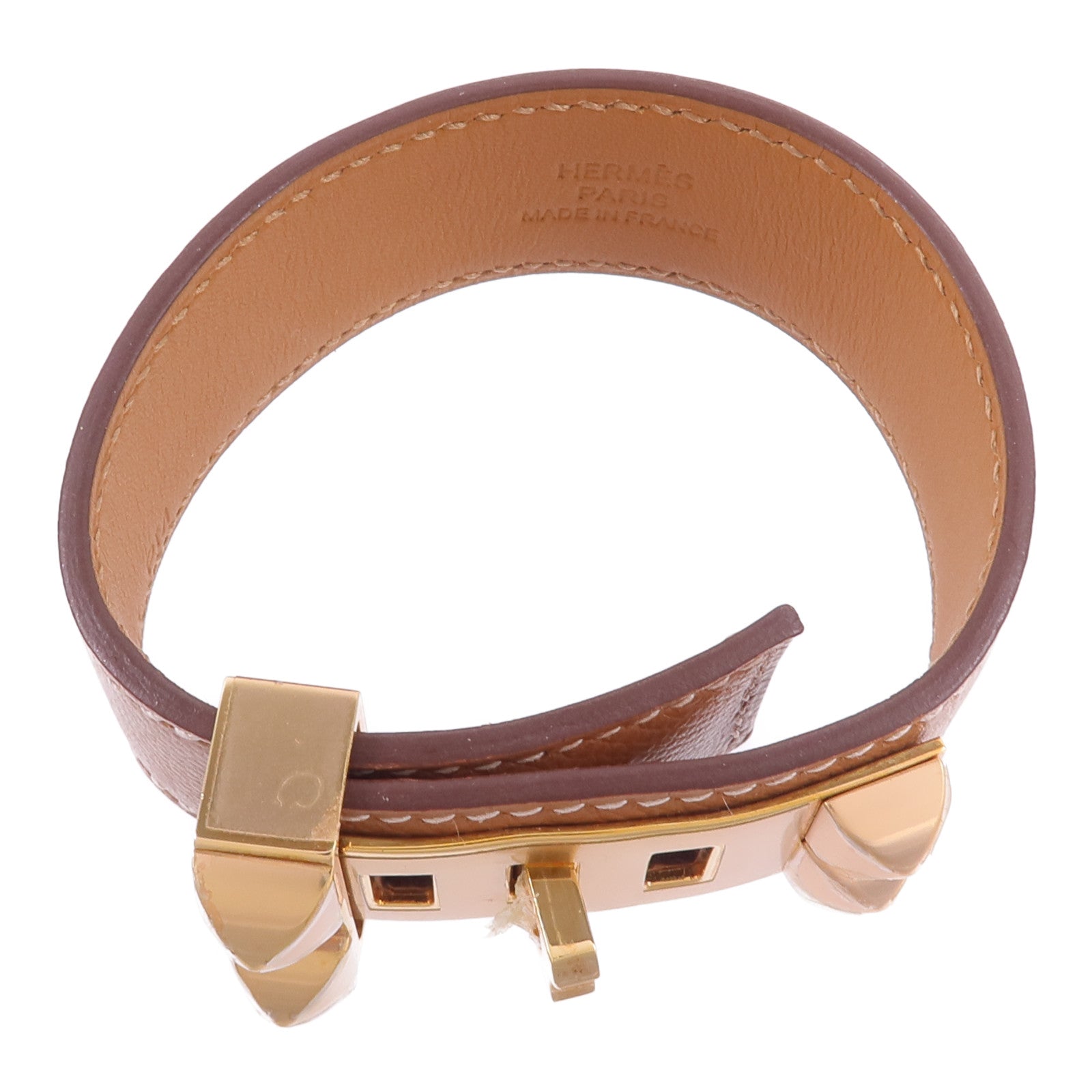 HERMES Madame皮革Collier De Chien 24 Bracelet手帶Gold