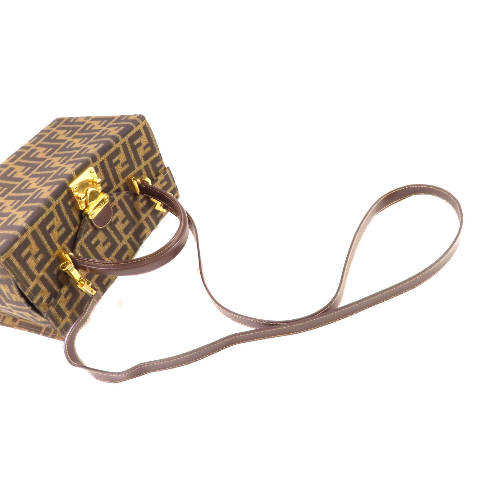 FENDI 帆布Sukka Afor Vintage Bag金扣手挽肩背兩用袋啡色