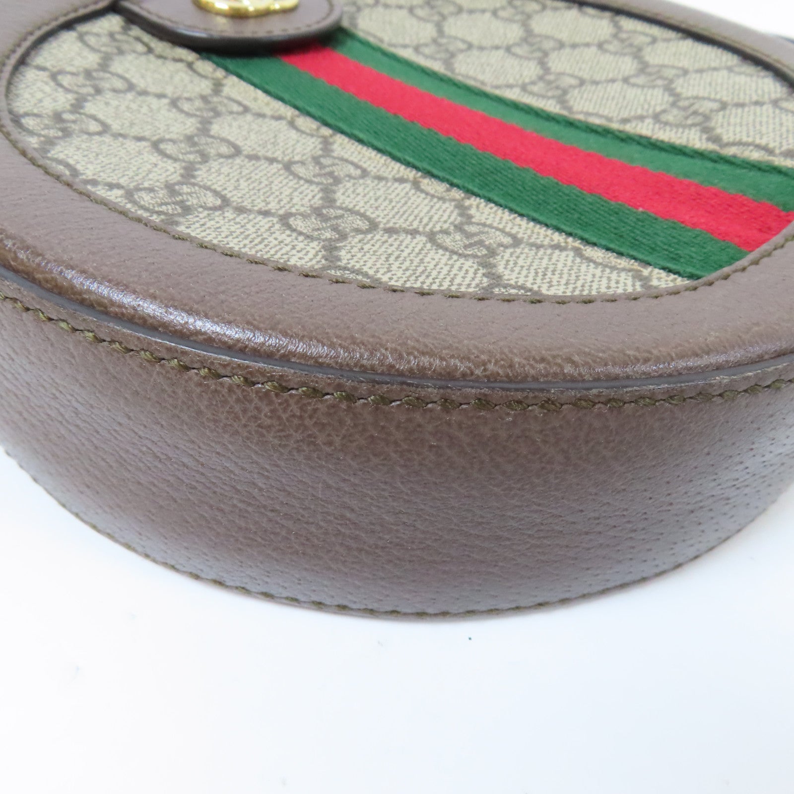 GUCCI 塗層帆布Ophidia GG Mini Round Shoulder Bag金扣鏈帶肩背袋啡色
