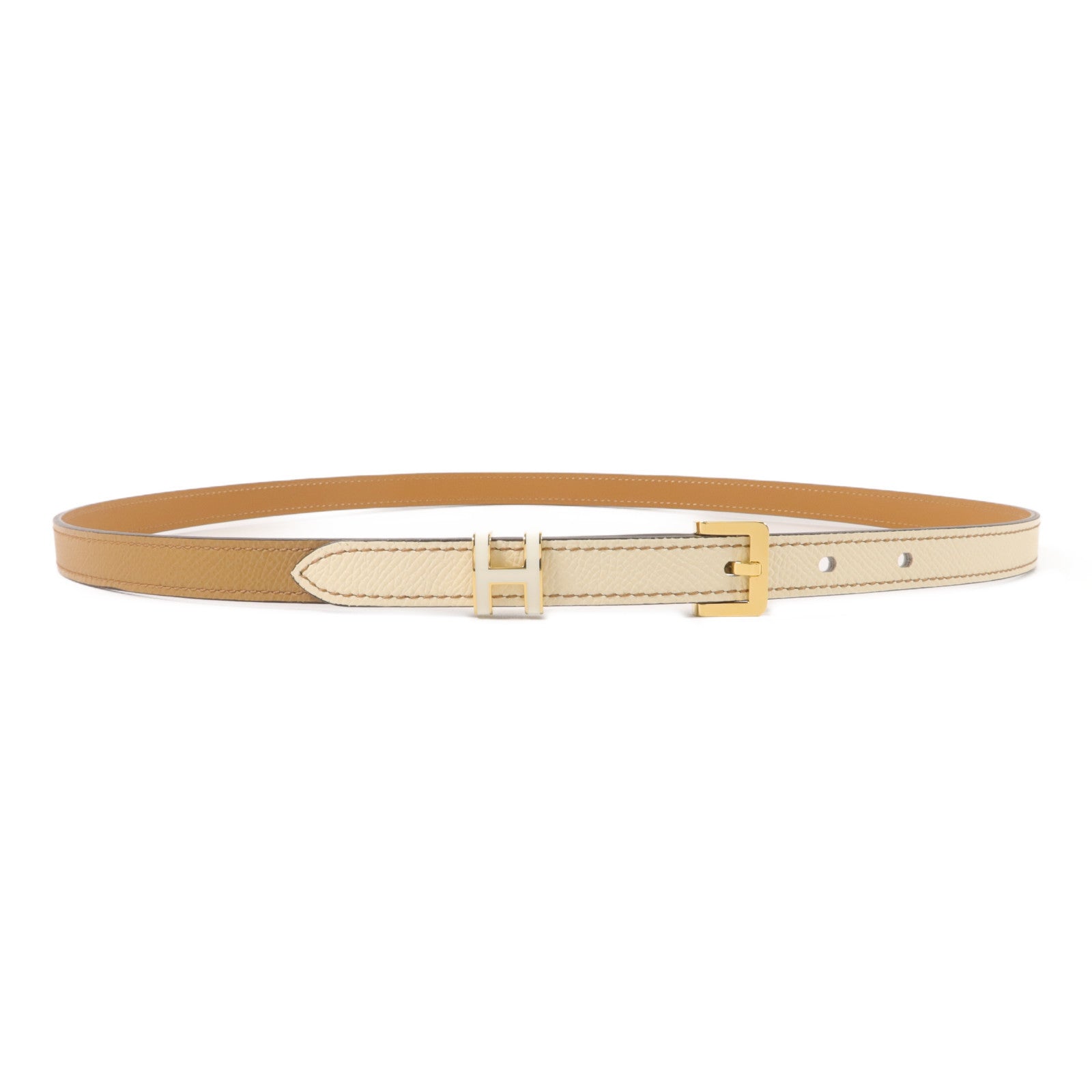 HERMES Epsom皮革Pop H 15 Belt 90cm皮帶Nata/Chai/Beige Marfa