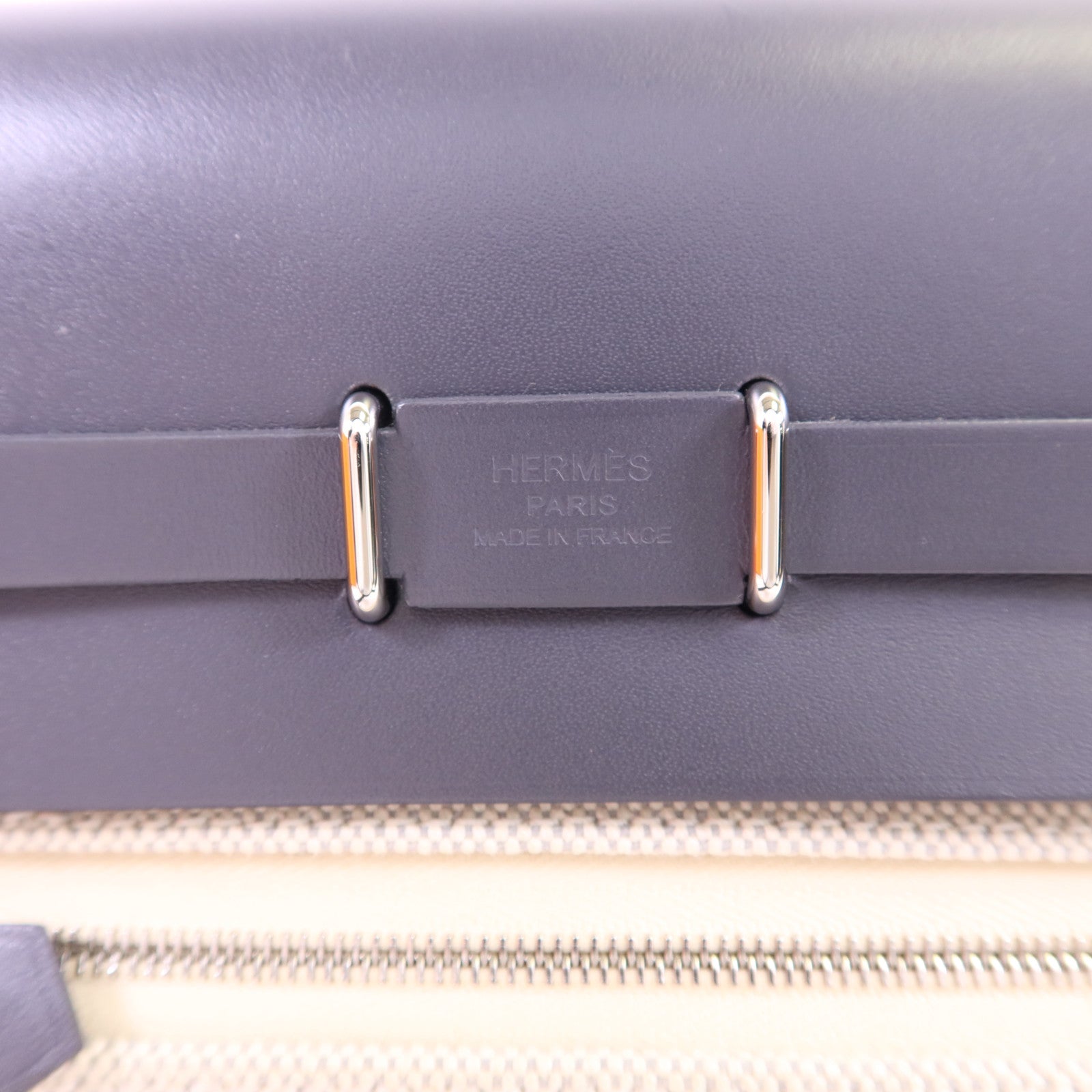 HERMES 帆布Mini Herbag銀扣肩背袋Ardoise