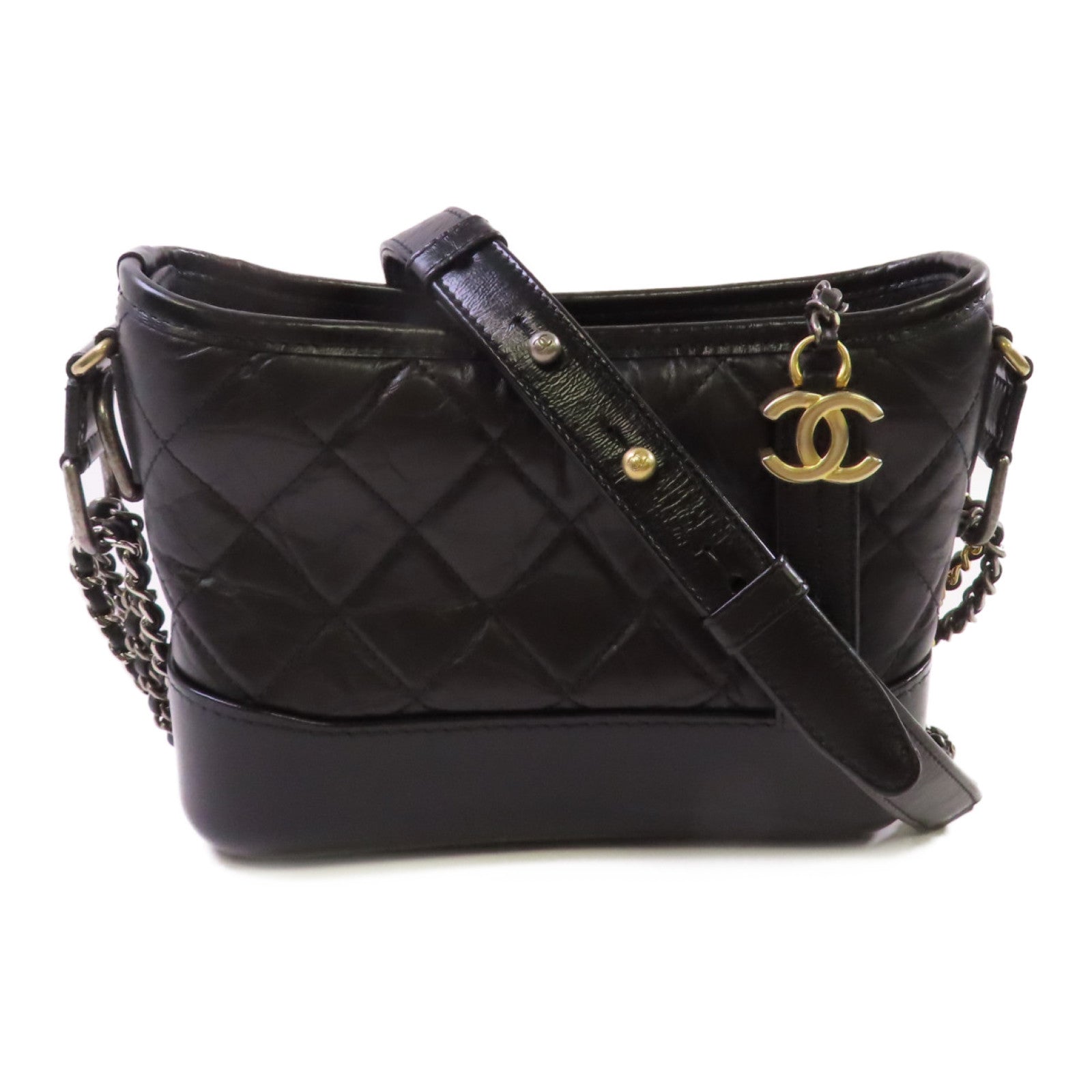 CHANEL 菱格牛皮皮革Gabrielle Small Chain Shoulder Bag鏈帶肩背袋黑色