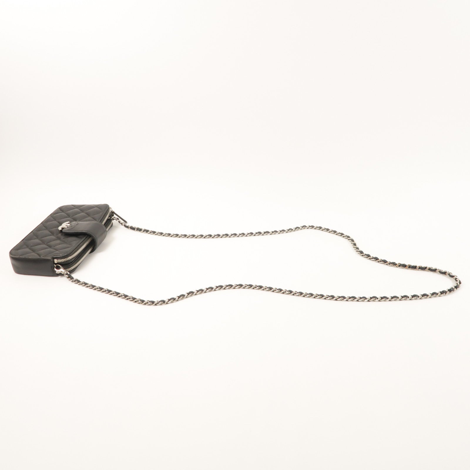CHANEL 羊皮皮革Chain Shoulder銀扣鏈帶肩背袋