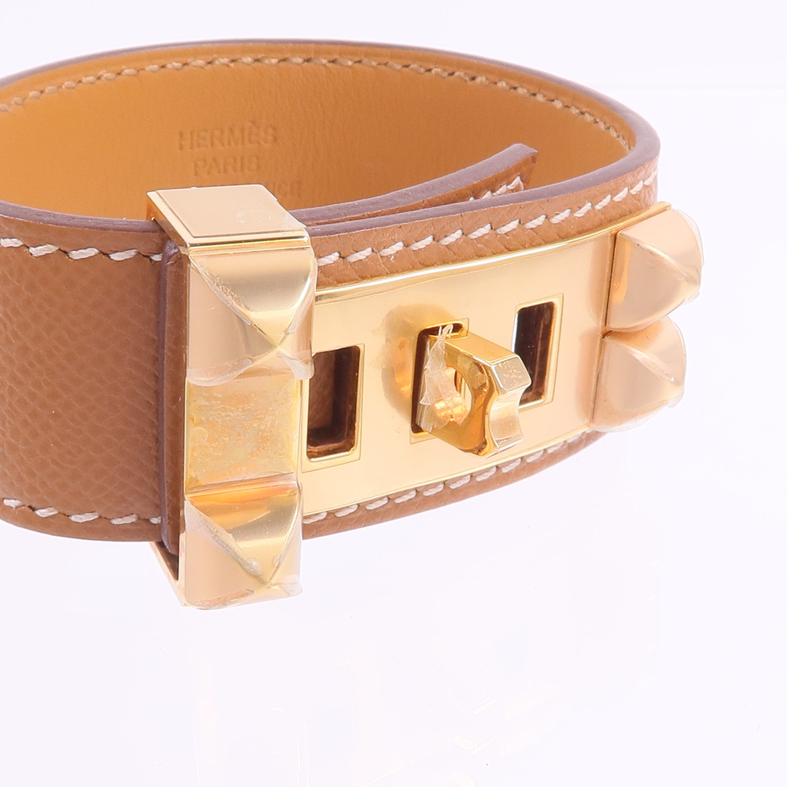HERMES Madame皮革Collier De Chien 24 Bracelet手帶Gold