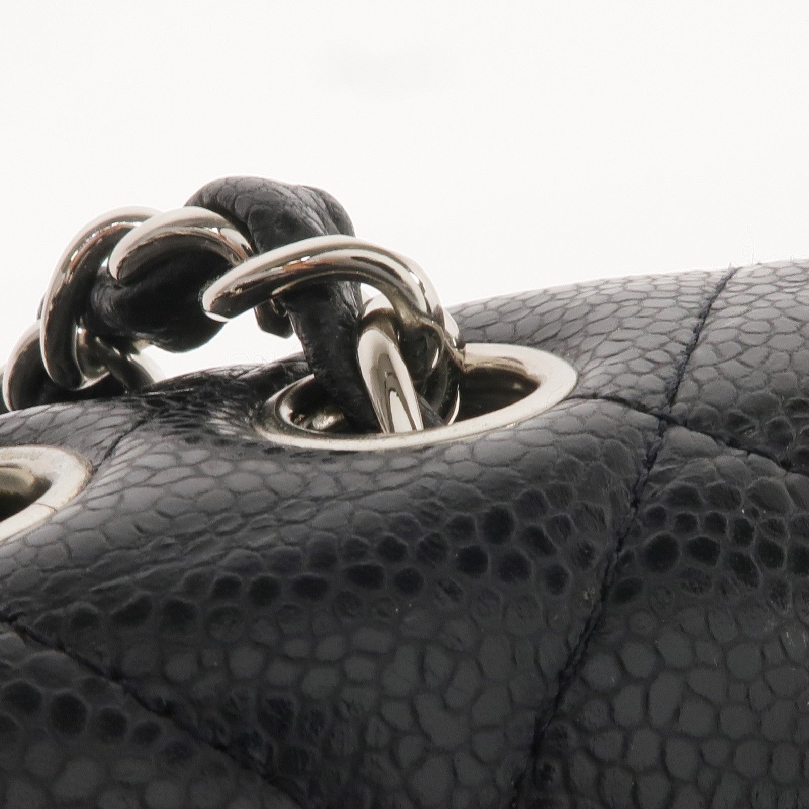 CHANEL 牛皮皮革Large Classic銀扣鏈帶肩背袋