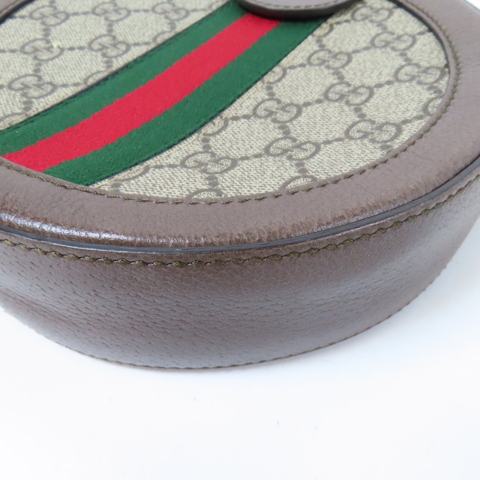 GUCCI 塗層帆布Ophidia GG Mini Round Shoulder Bag金扣鏈帶肩背袋啡色