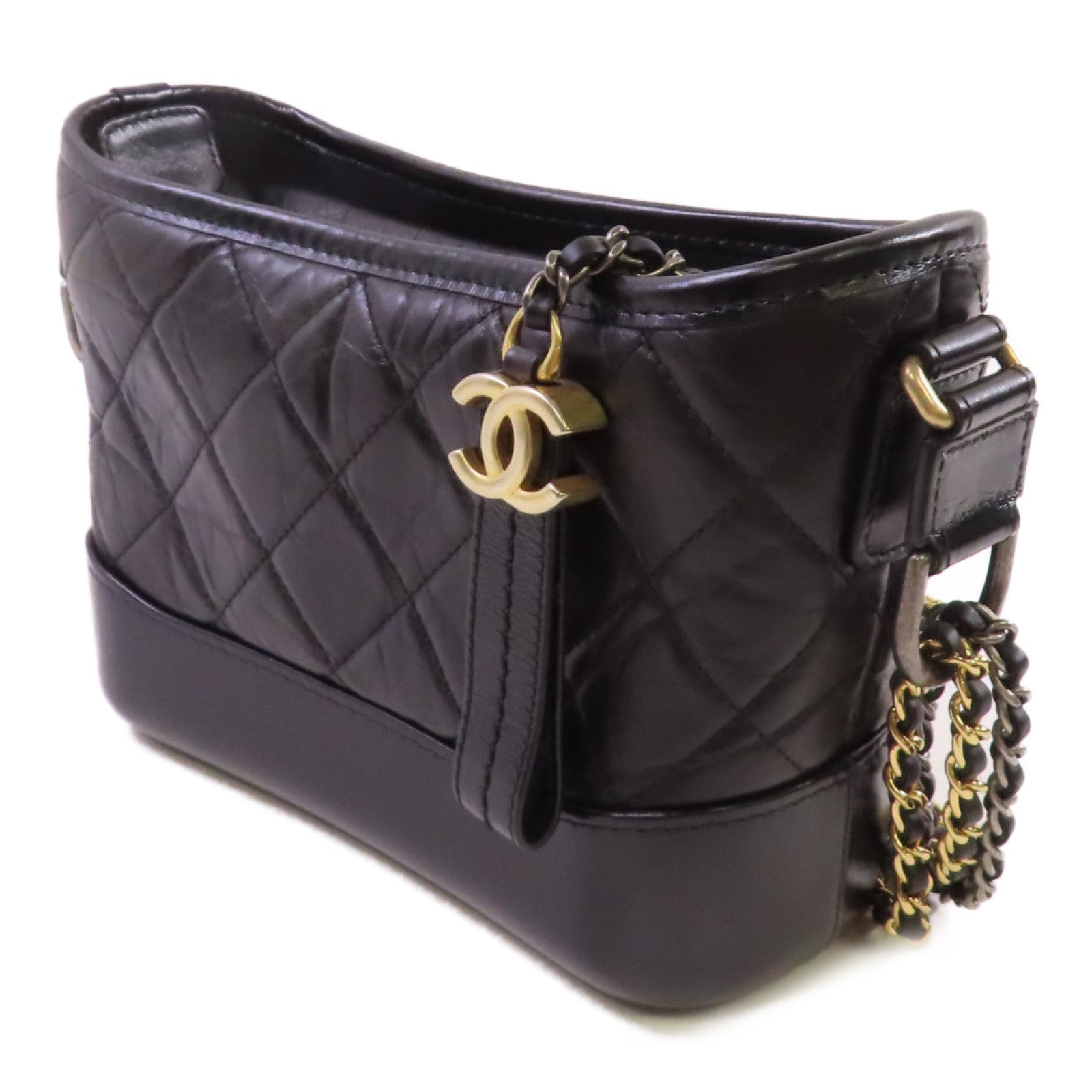 CHANEL 菱格牛皮皮革Gabrielle Small Chain Shoulder Bag鏈帶肩背袋黑色