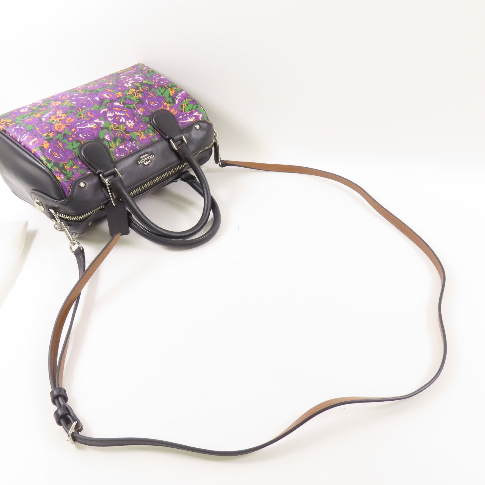 COACH 牛皮皮革2 Way Shoulder Bag銀扣手挽肩背兩用袋
