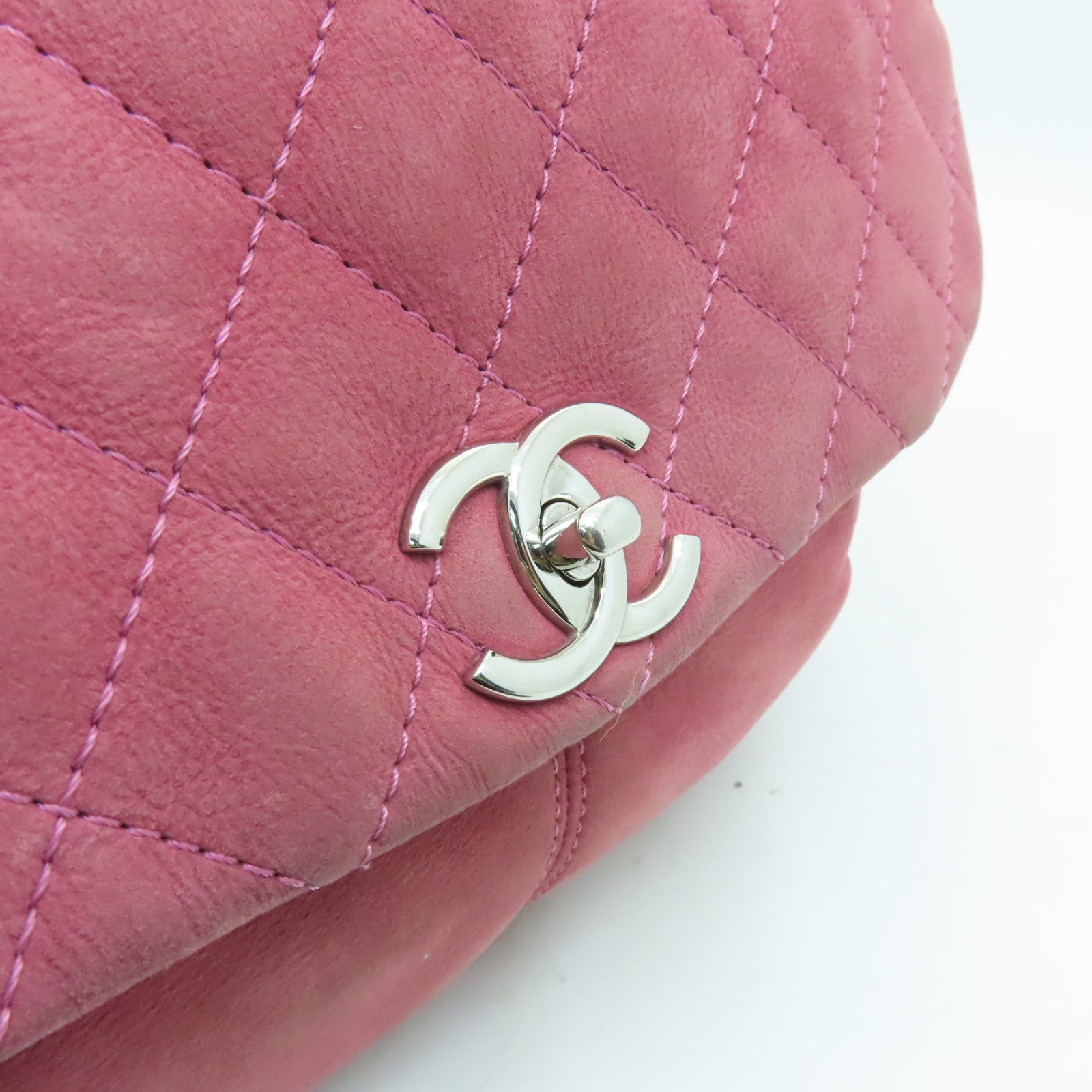 CHANEL 【清倉大減價】菱格牛皮皮革Chain Shoulder銀扣鏈帶肩背袋粉紅色