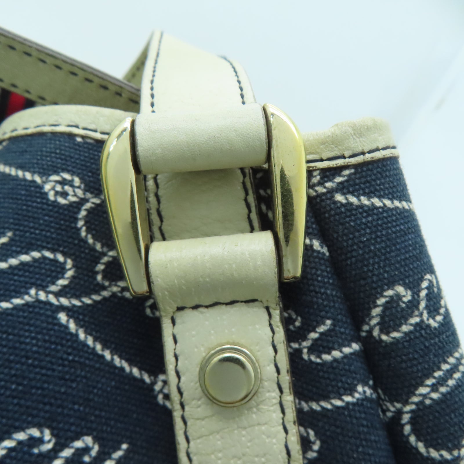 GUCCI 【激減優惠】帆布Shoulder Bag金扣肩背袋藍色/白色