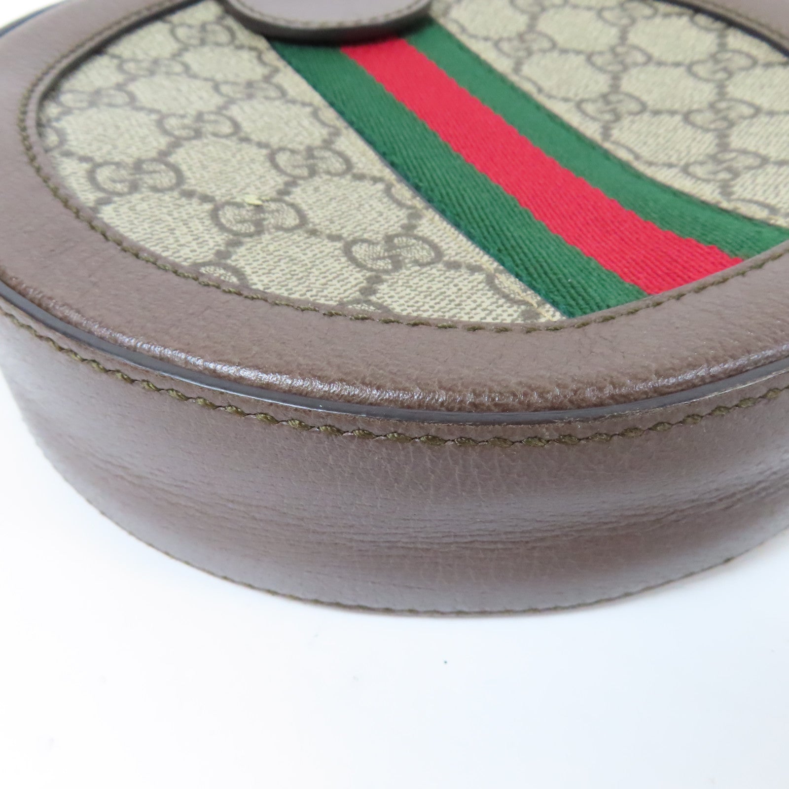 GUCCI 塗層帆布Ophidia GG Mini Round Shoulder Bag金扣鏈帶肩背袋啡色
