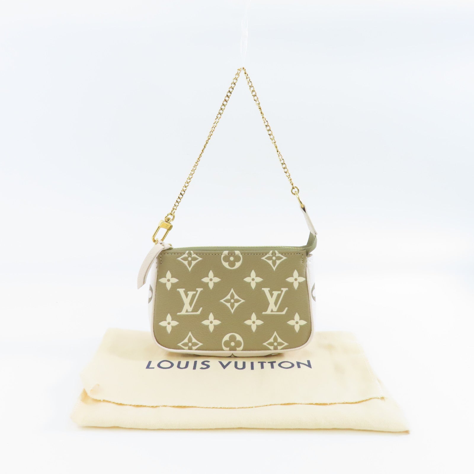 LOUIS VUITTON Monogram Empreinte Mini Pochette Accessories金扣手挽袋綠色/米色/白色