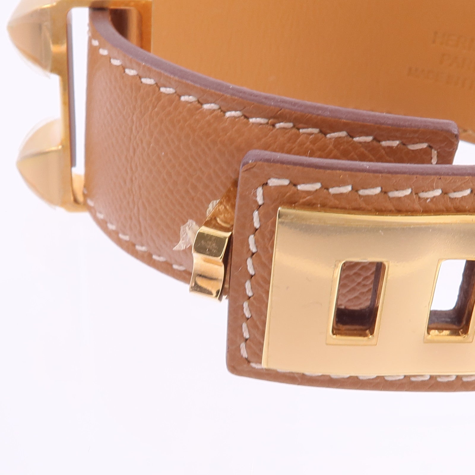 HERMES Madame皮革Collier De Chien 24 Bracelet手帶Gold