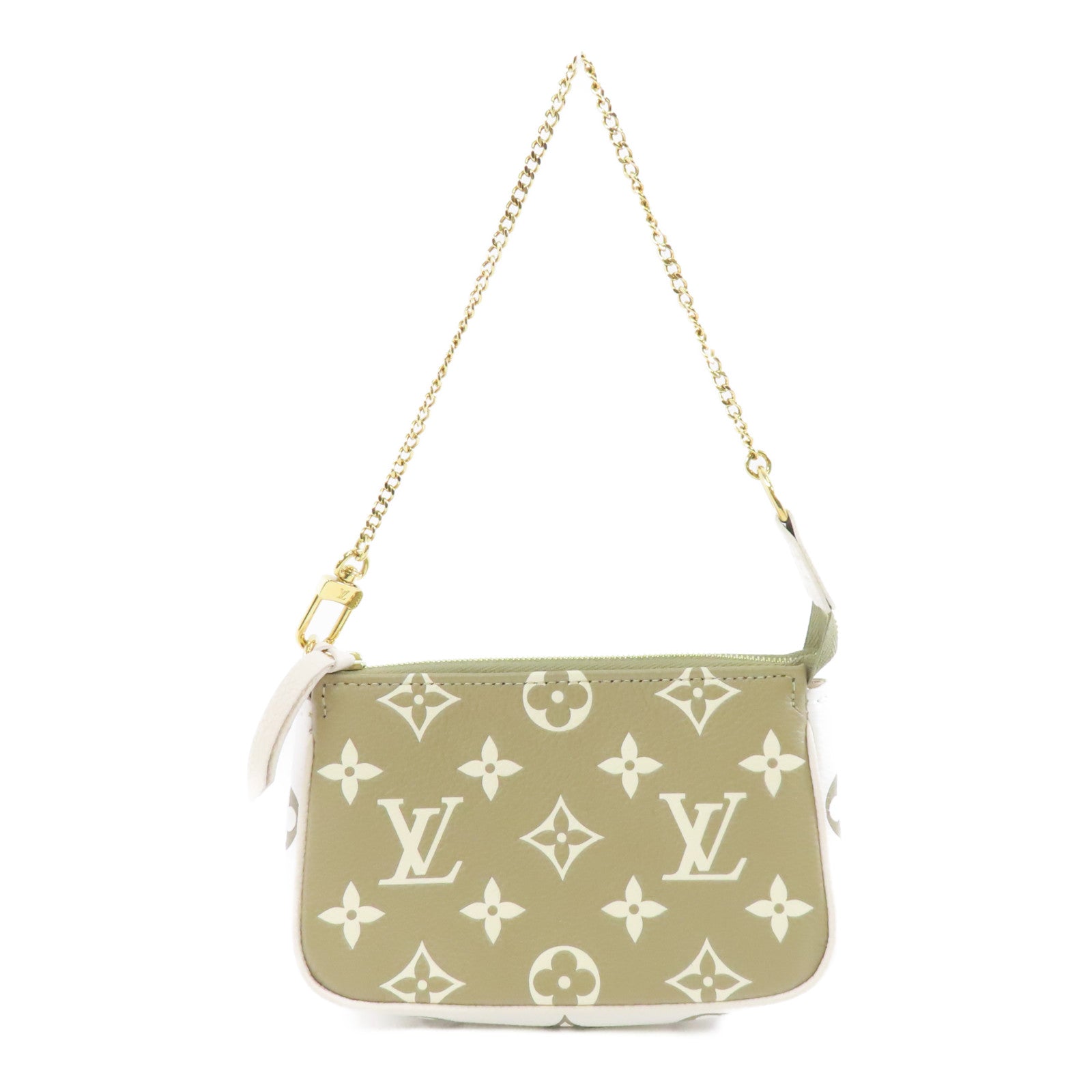 LOUIS VUITTON Monogram Empreinte Mini Pochette Accessories金扣手挽袋綠色/米色/白色