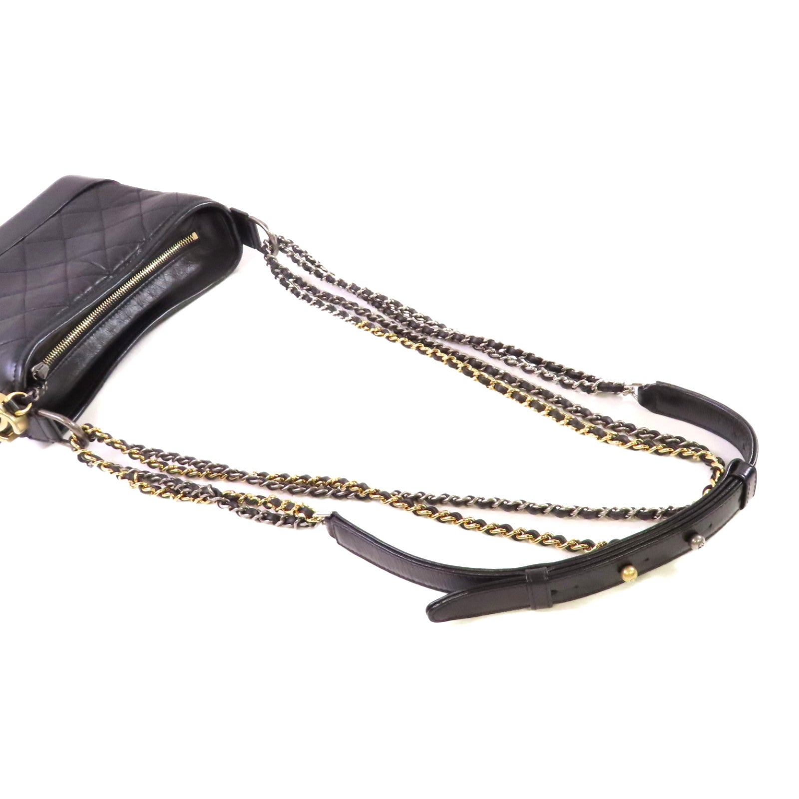 CHANEL 菱格牛皮皮革Gabrielle Small Chain Shoulder Bag鏈帶肩背袋黑色