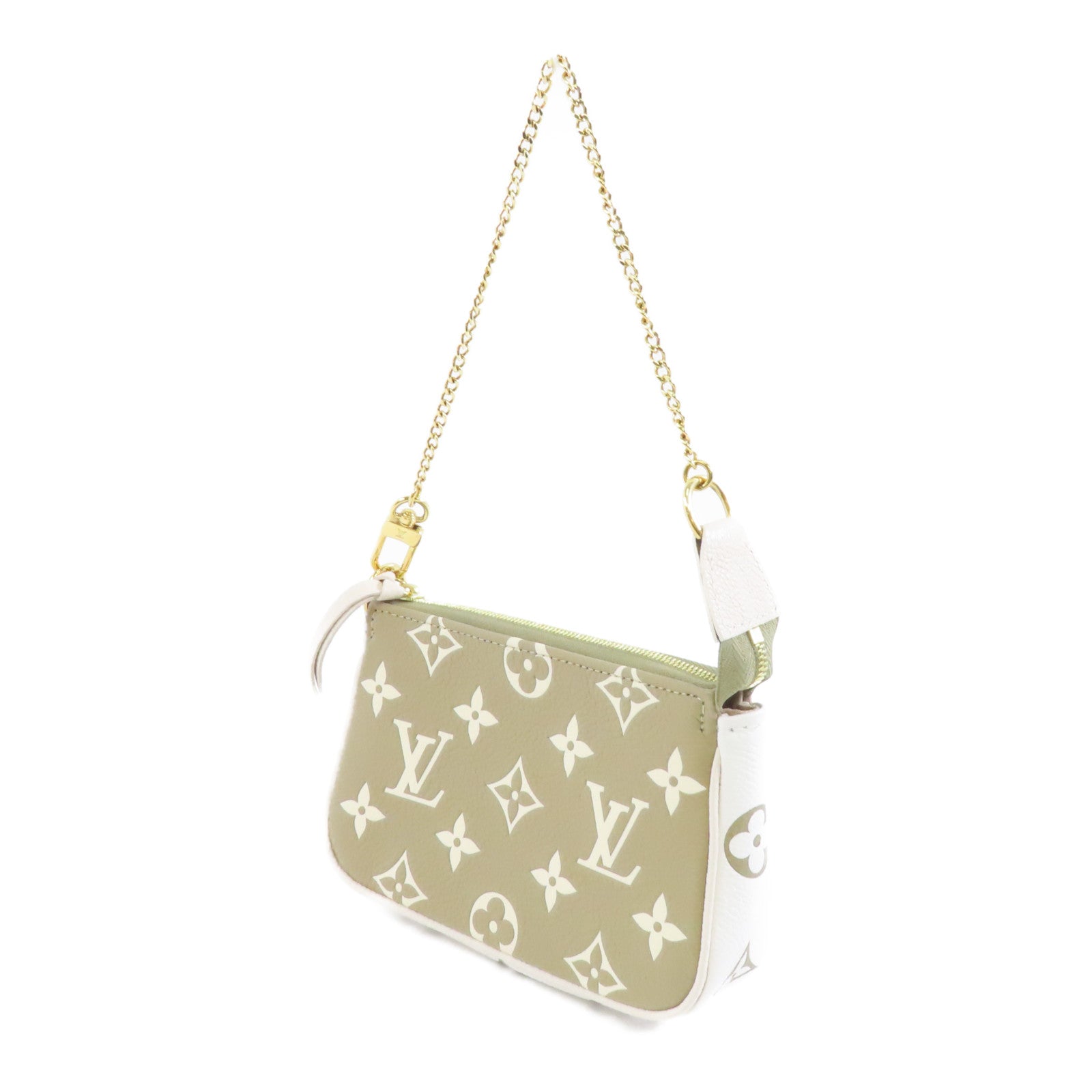 LOUIS VUITTON Monogram Empreinte Mini Pochette Accessories金扣手挽袋綠色/米色/白色