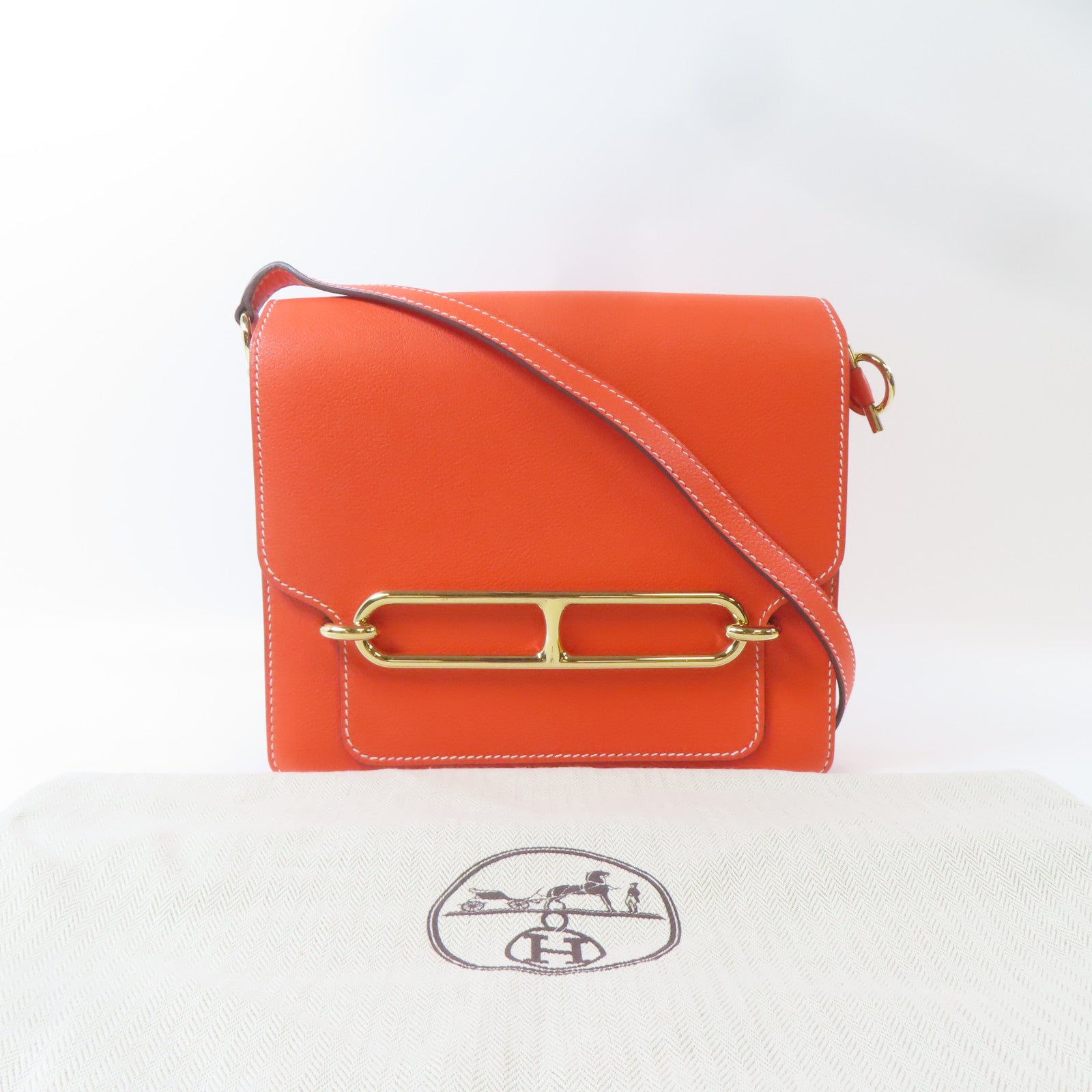 HERMES Evercolor皮革Roulis 23金扣肩背袋Capucine/橙色