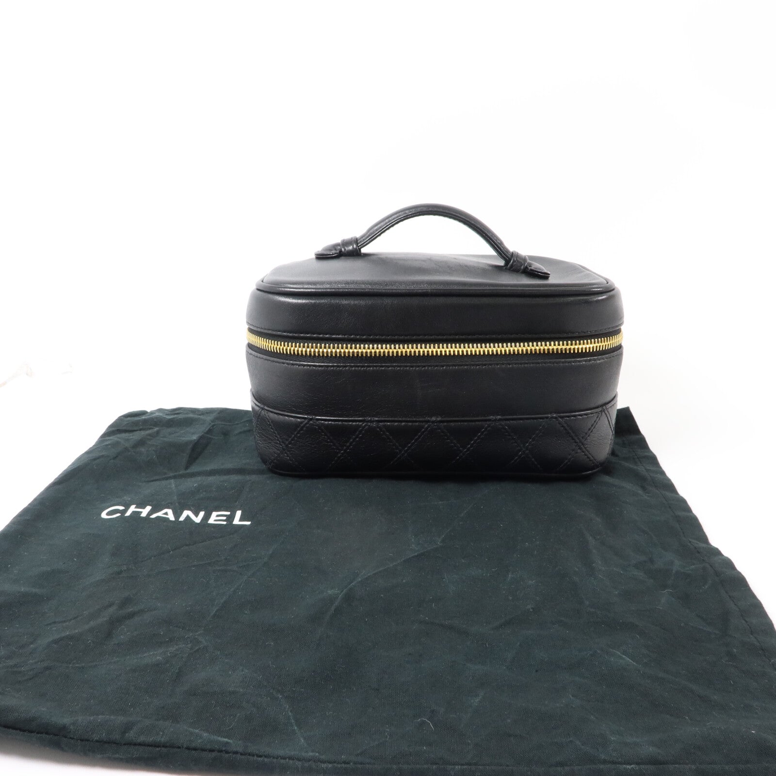 CHANEL 牛皮皮革Vintage Vanity Case金扣化妝袋