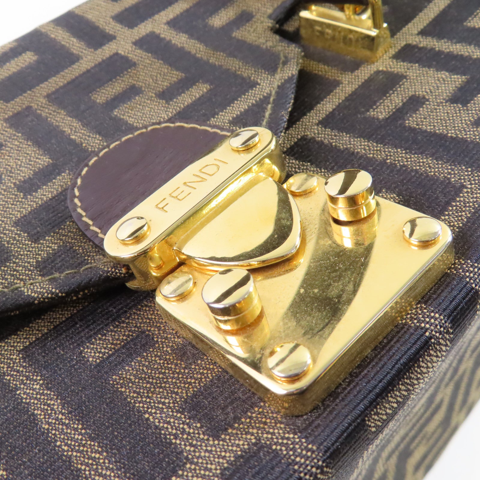 FENDI 帆布Sukka Afor Vintage Bag金扣手挽肩背兩用袋啡色