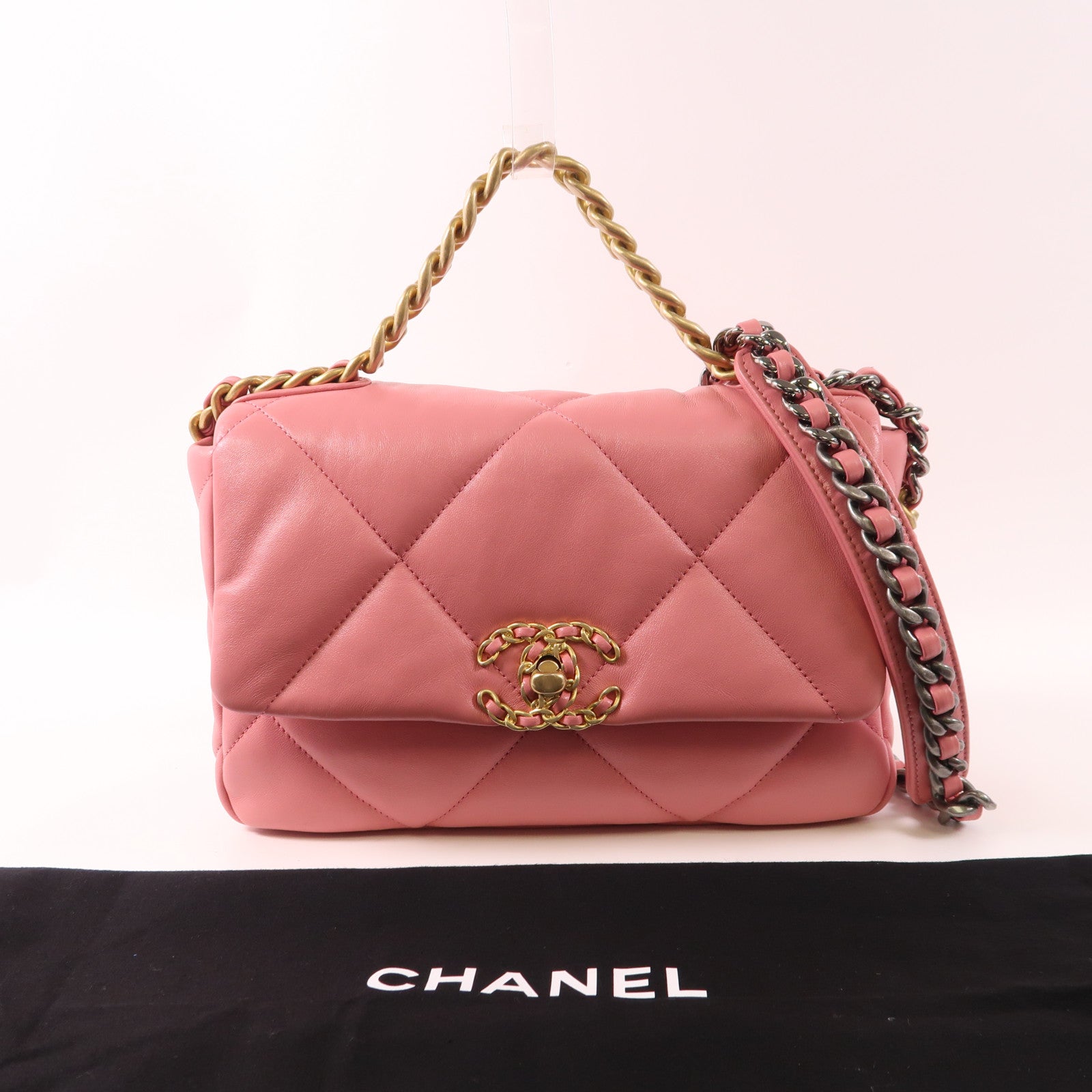 CHANEL CC C19 2 Way Chain Shoulder Bag AS1160 Lambskin Leather Pink