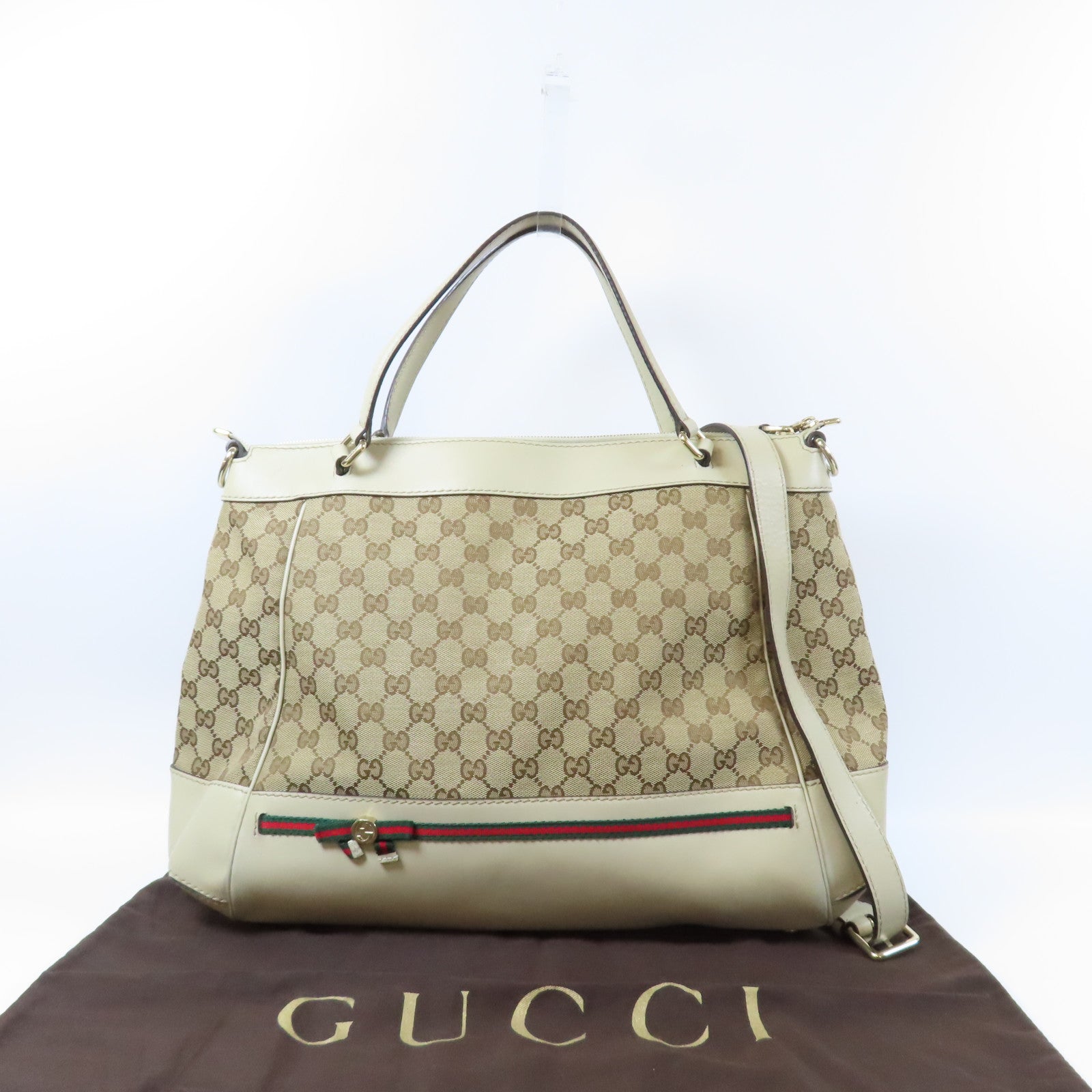 GUCCI 帆布Mayfair金扣手挽肩背兩用袋白色/啡色