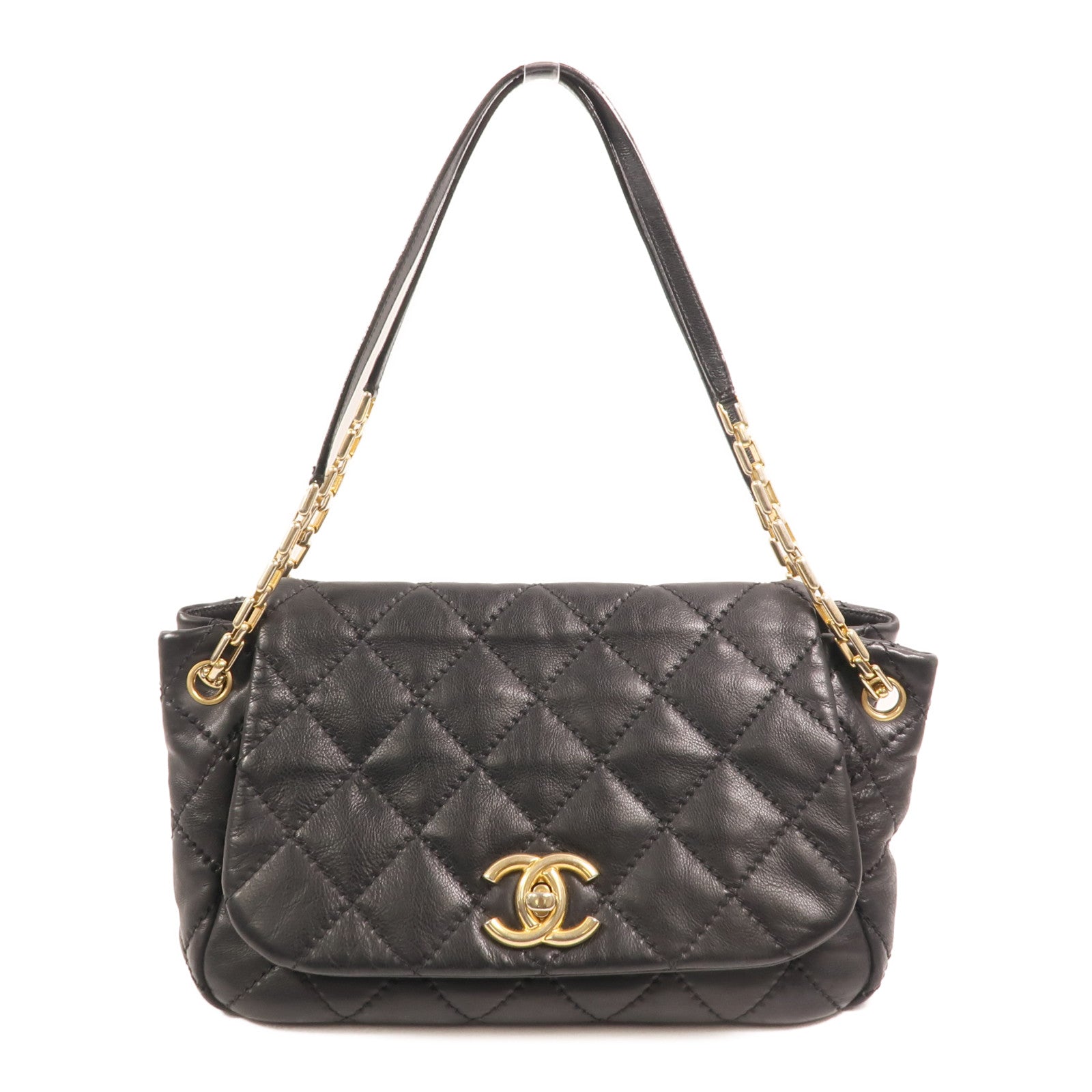 CHANEL 牛皮皮革Chain Shoulder金扣肩背袋