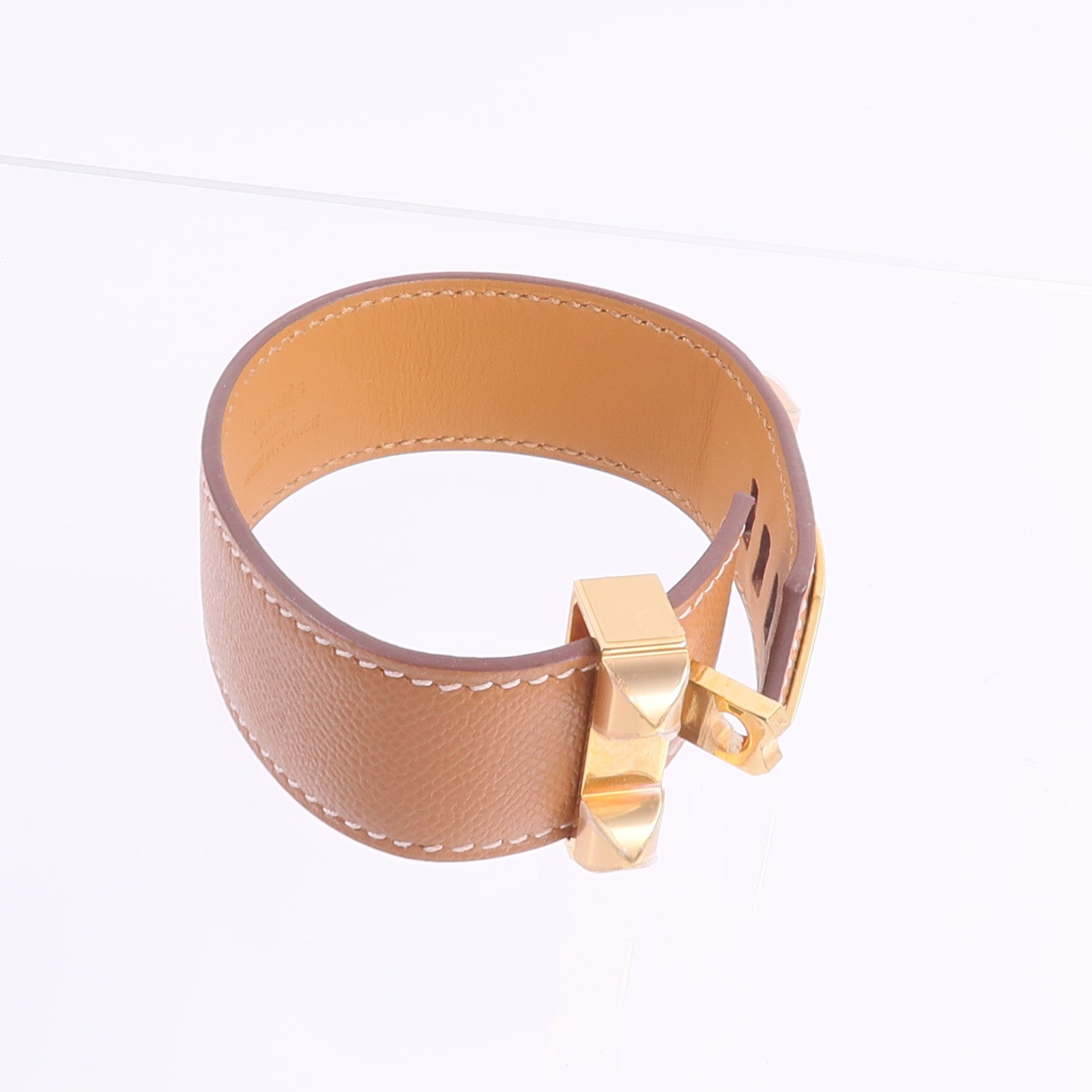 HERMES Madame皮革Collier De Chien 24 Bracelet手帶Gold