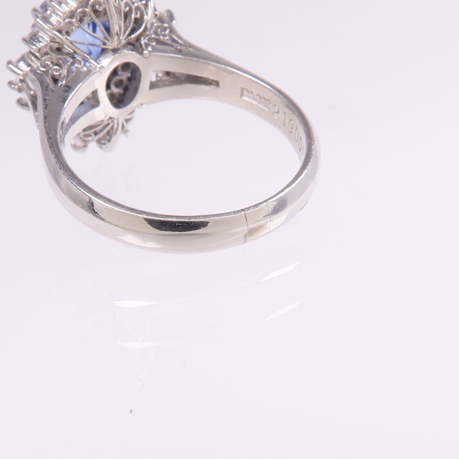 JEWELRY 【激減優惠】PT900鉑金Sapphire Diamond Ring藍寶石/鑽石戒指US#7