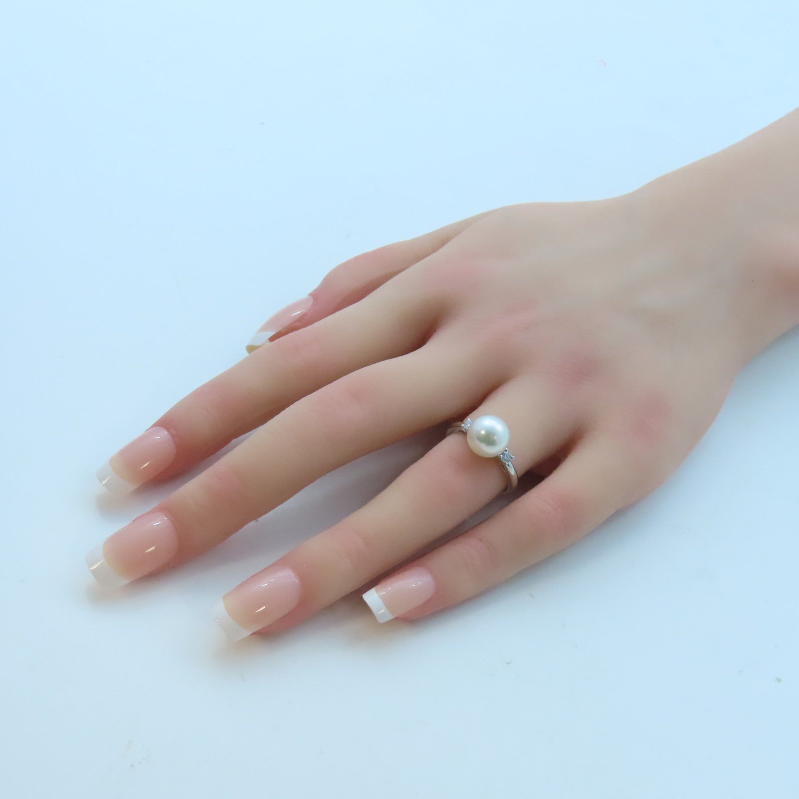 JEWELRY 【激減優惠】PT900白金Pearl/Diamond Ring 8.9mm珍珠/0.13ct鑽石戒指US#5.5