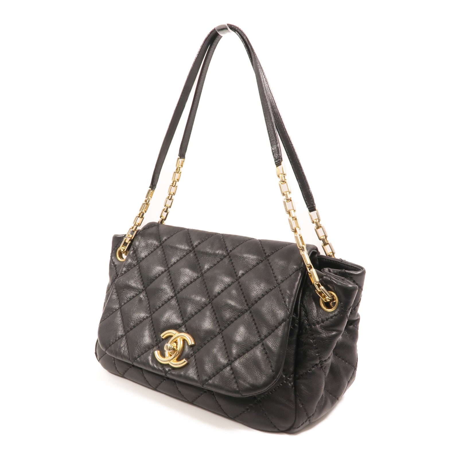 CHANEL 牛皮皮革Chain Shoulder金扣肩背袋