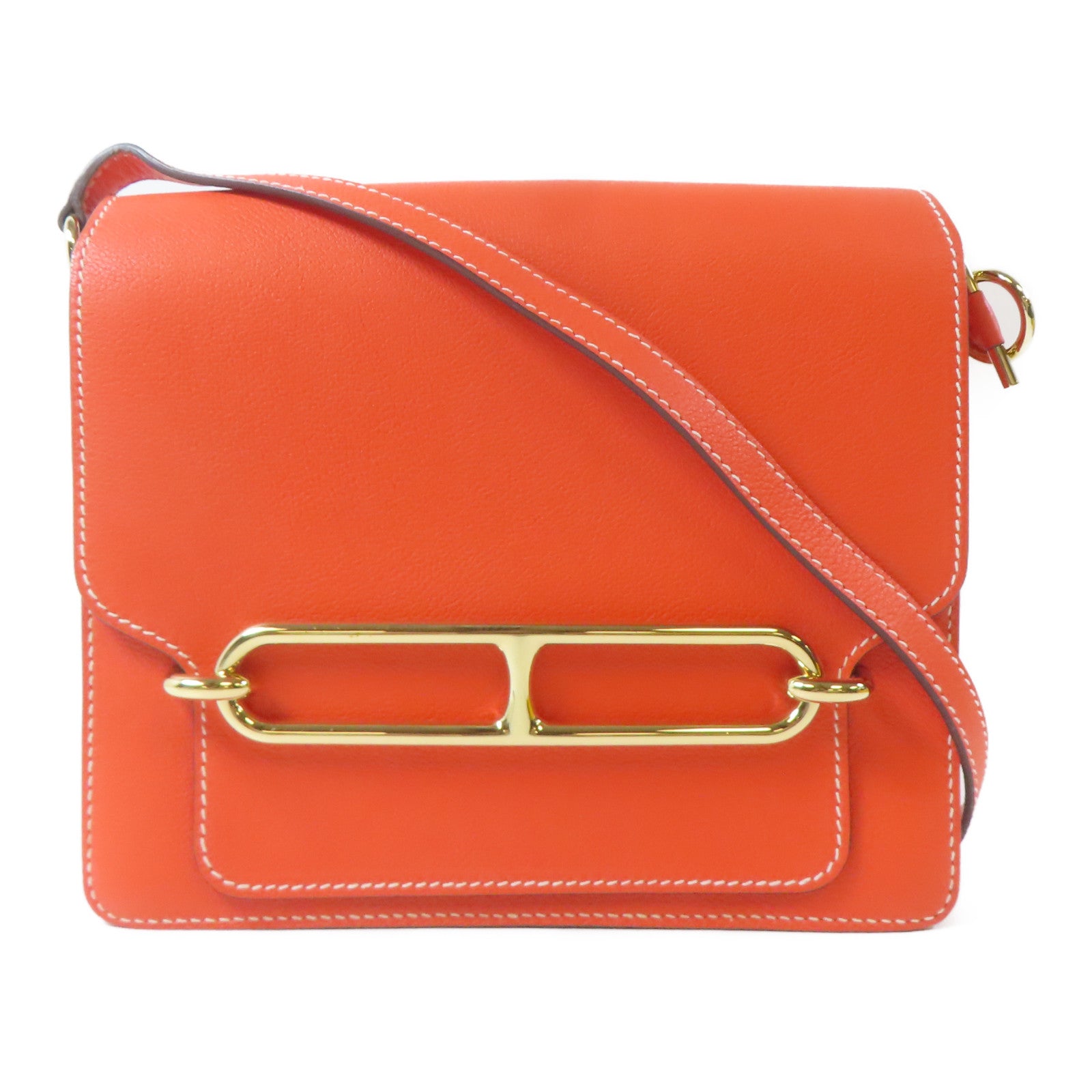 HERMES Evercolor皮革Roulis 23金扣肩背袋Capucine/橙色