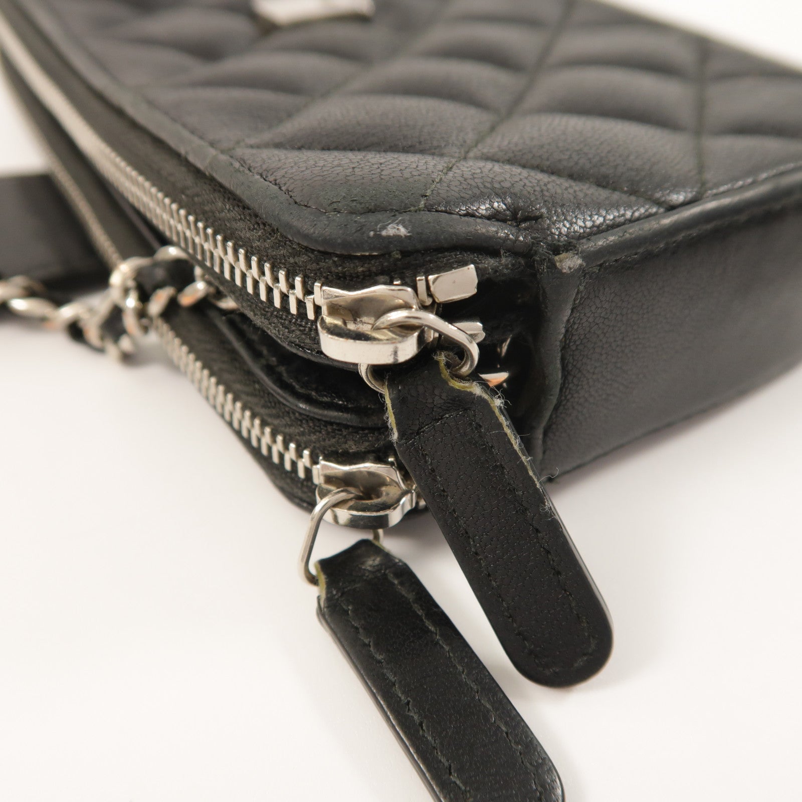 CHANEL 羊皮皮革Chain Shoulder銀扣鏈帶肩背袋