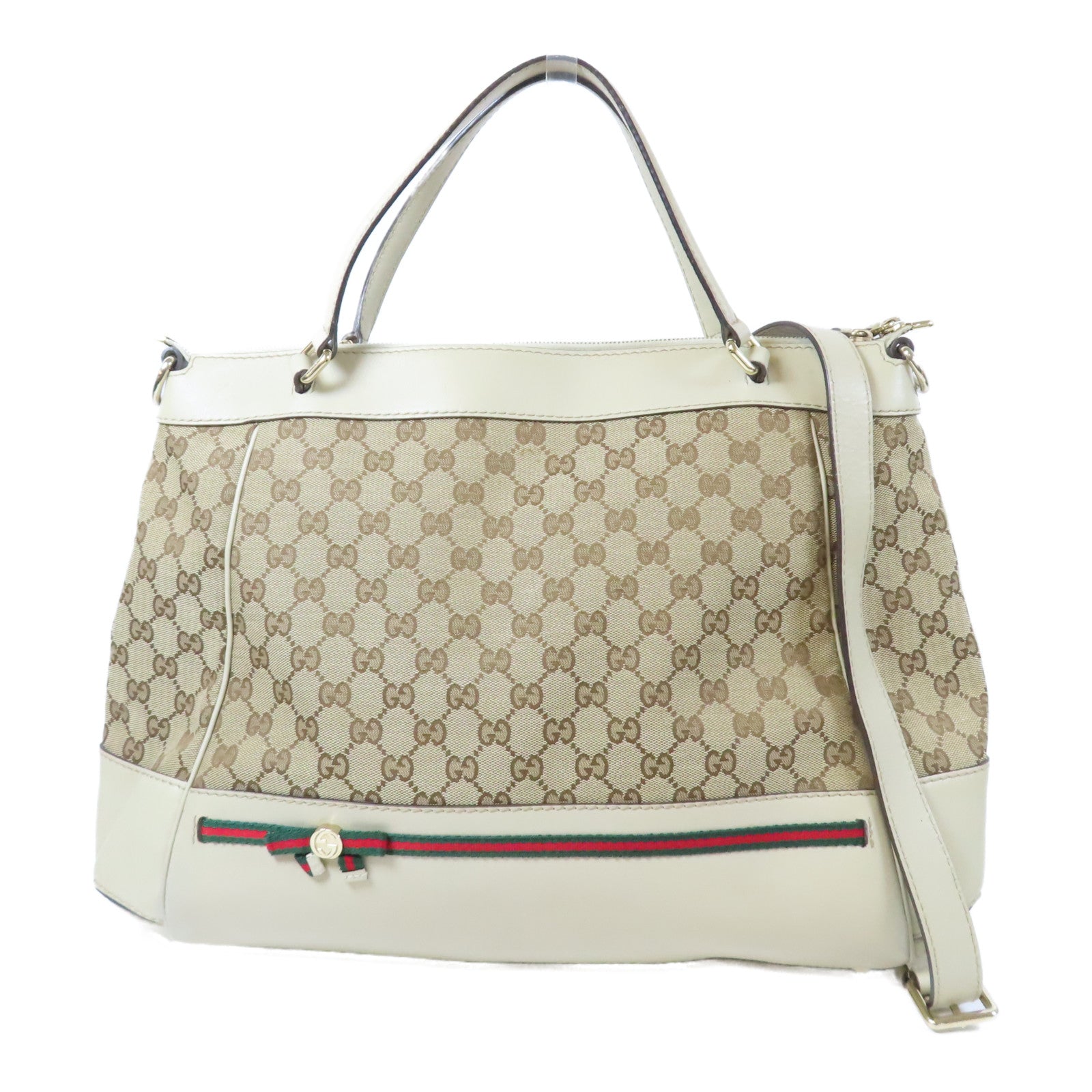 GUCCI 帆布Mayfair金扣手挽肩背兩用袋白色/啡色