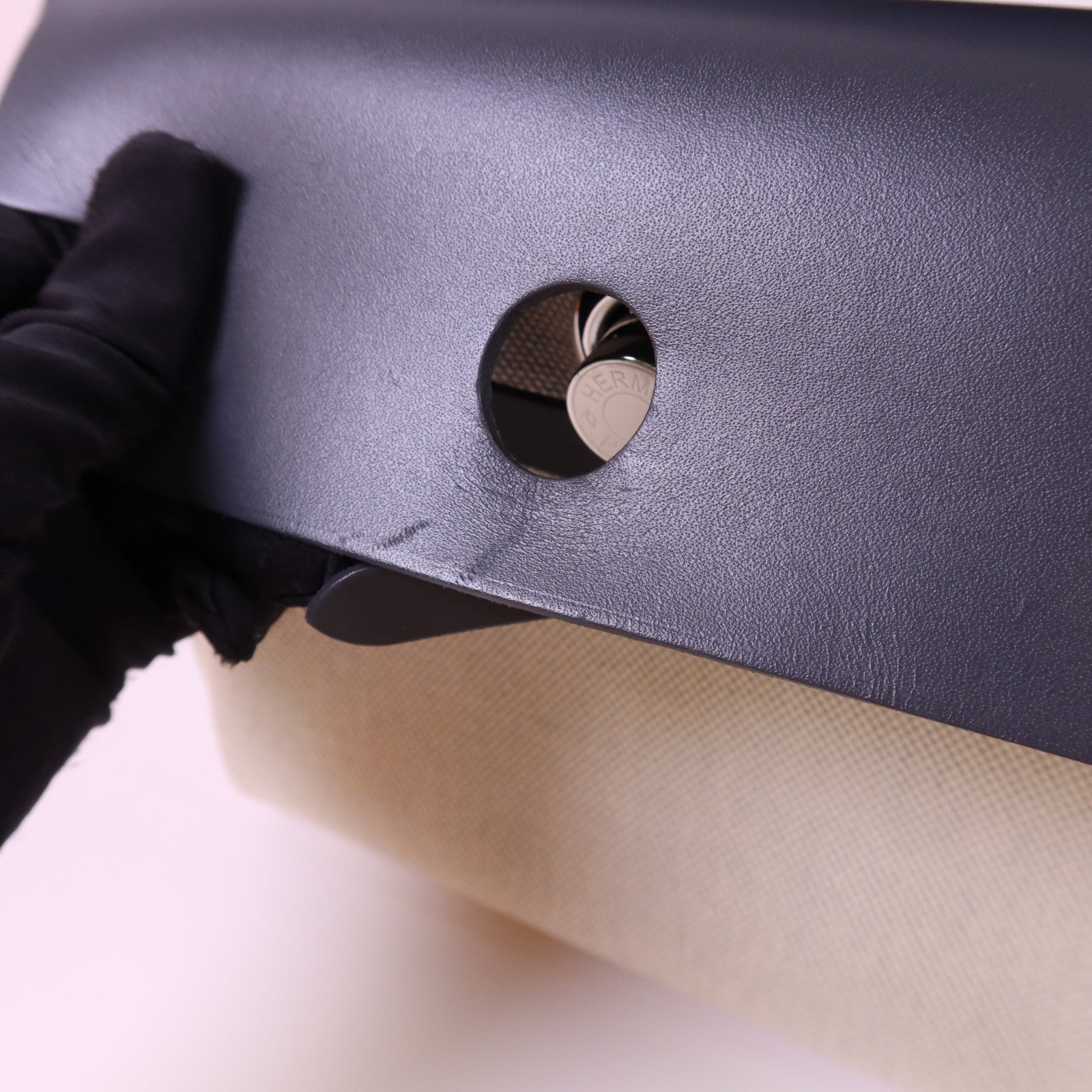 HERMES 帆布Mini Herbag銀扣肩背袋Ardoise