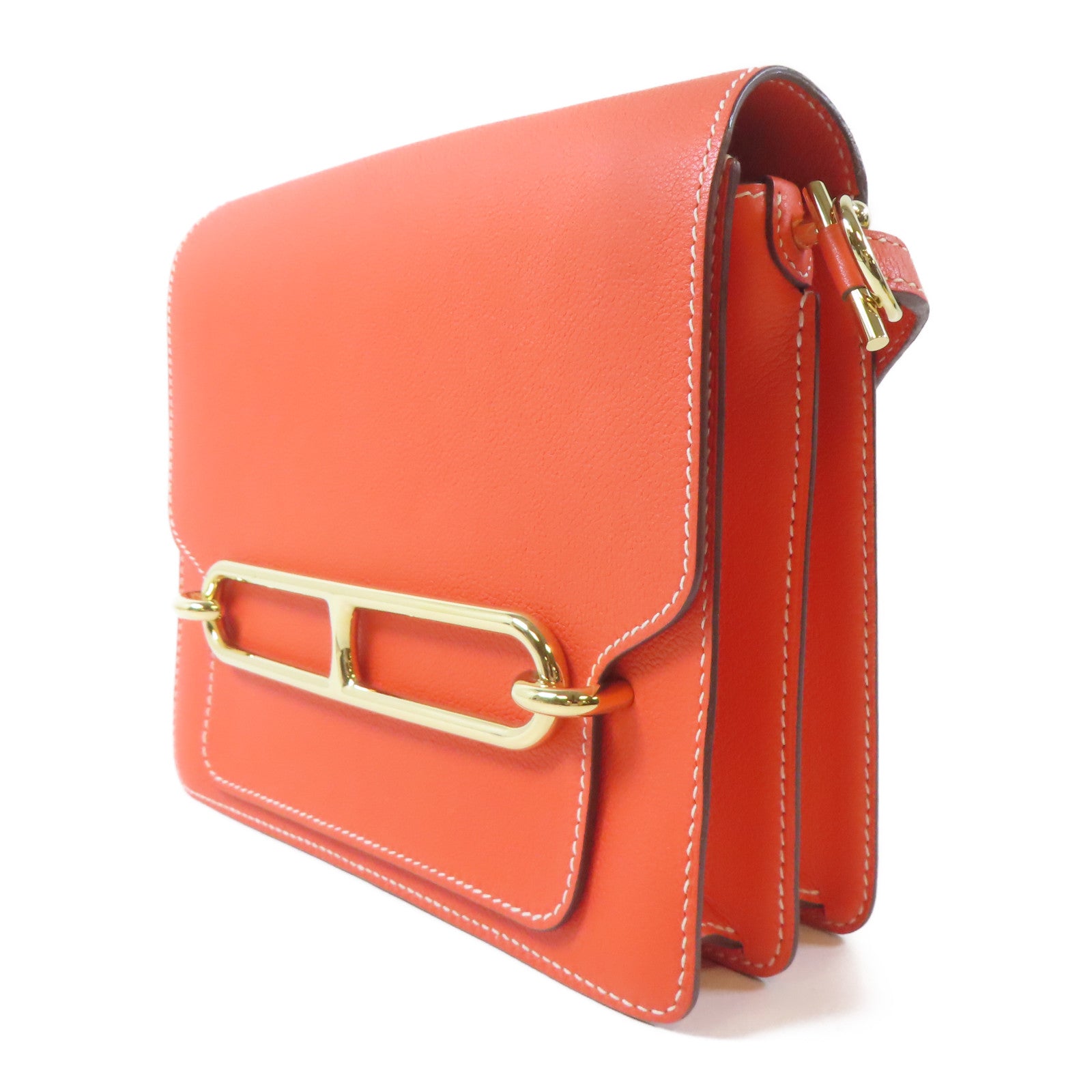 HERMES Evercolor皮革Roulis 23金扣肩背袋Capucine/橙色