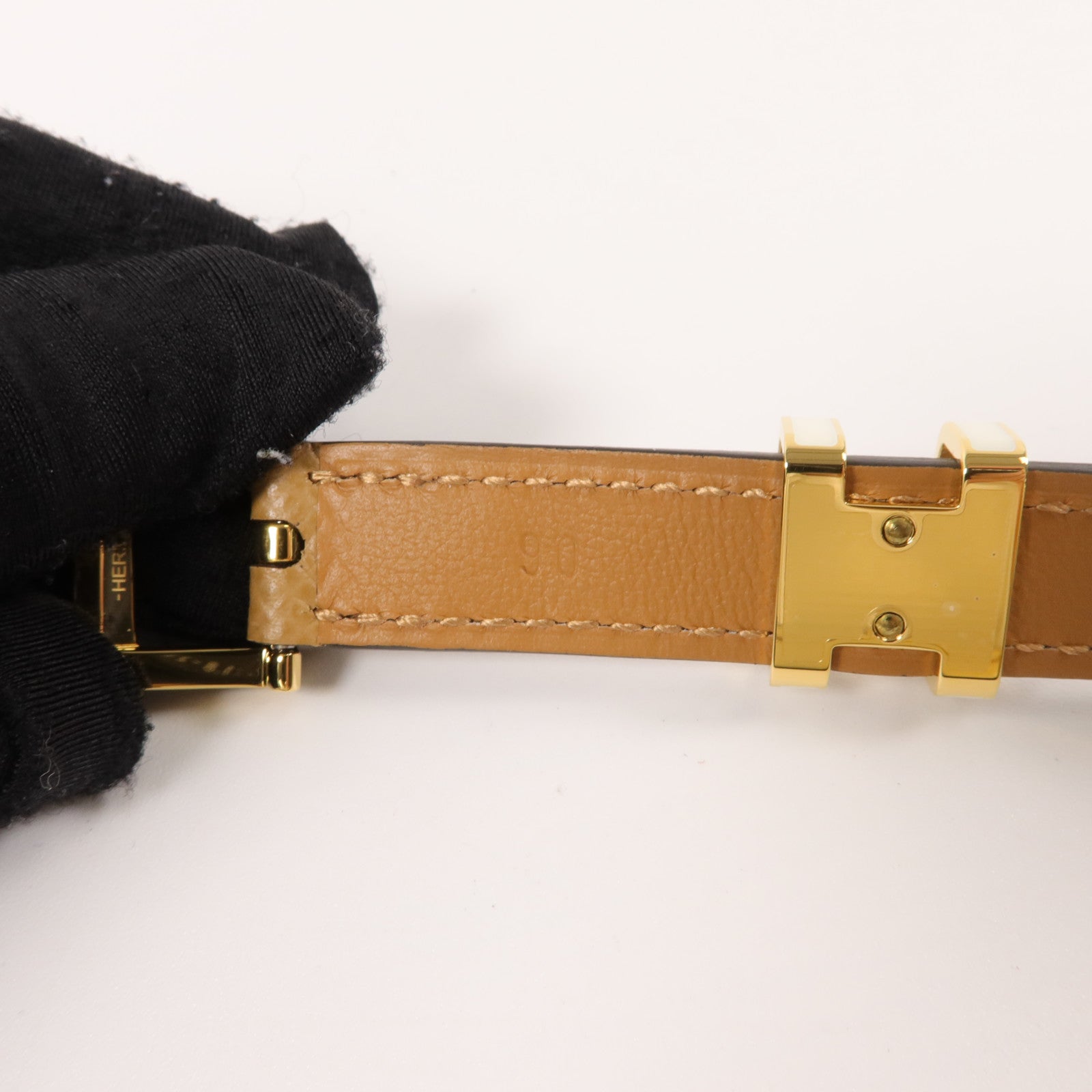 HERMES Epsom皮革Pop H 15 Belt 90cm皮帶Nata/Chai/Beige Marfa