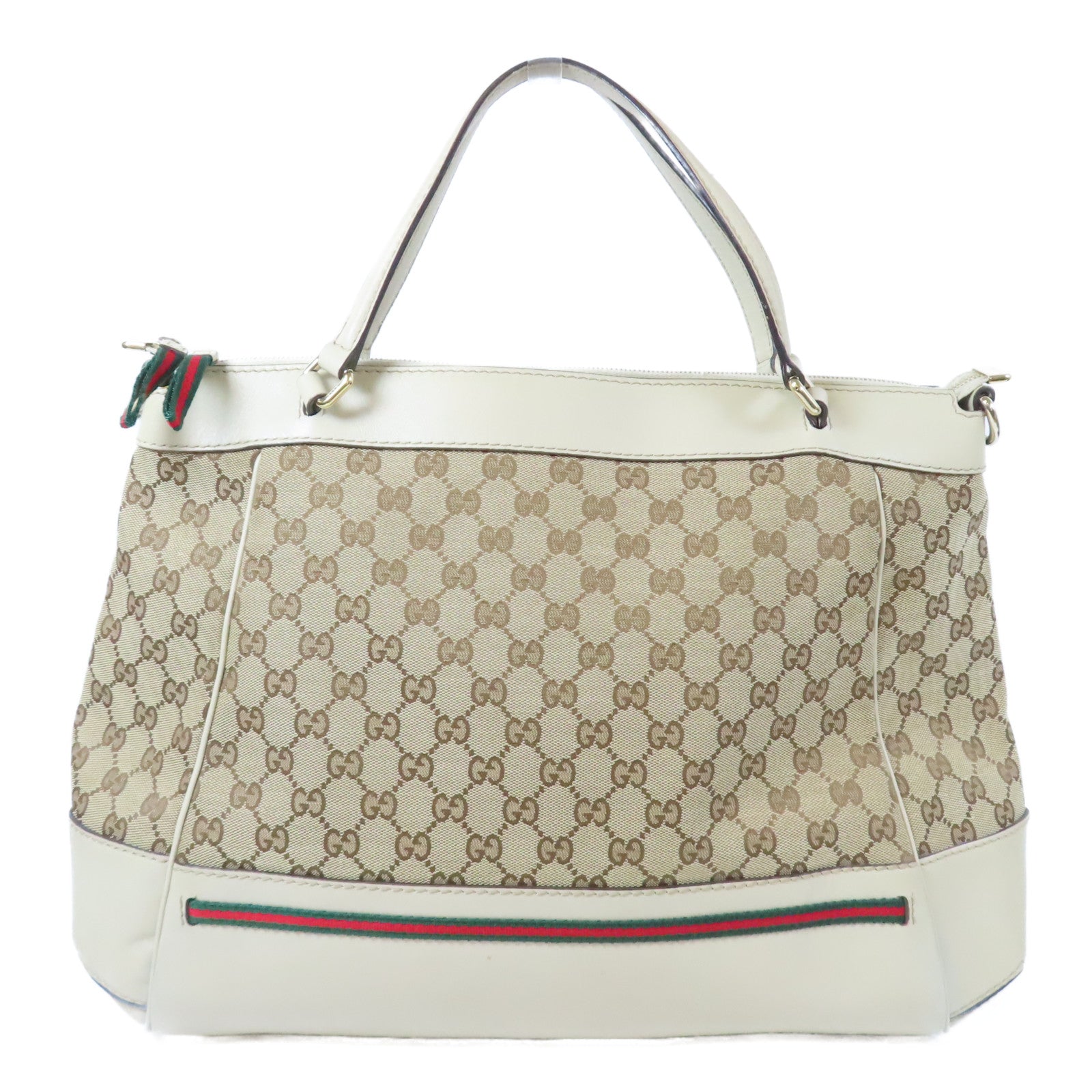 GUCCI 帆布Mayfair金扣手挽肩背兩用袋白色/啡色