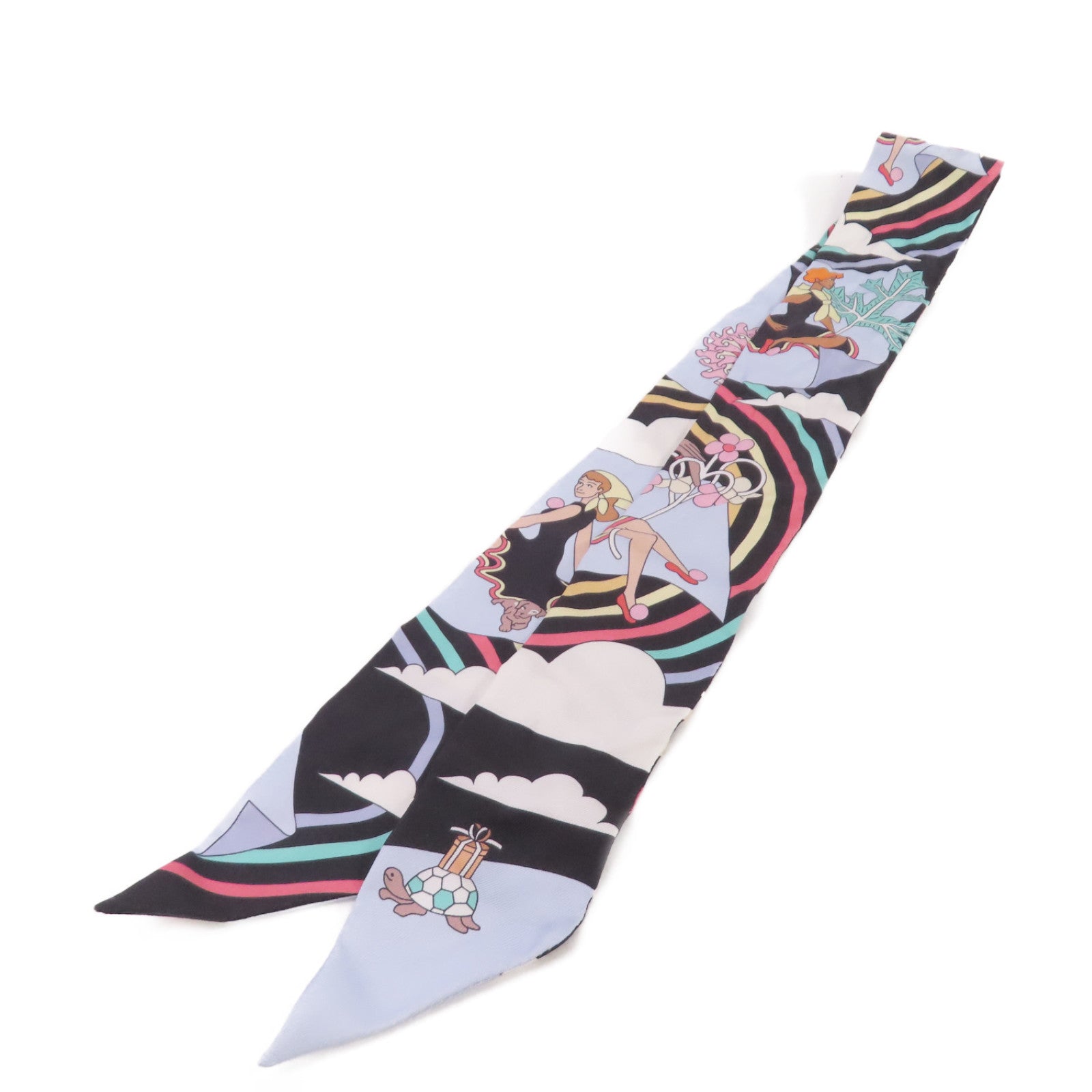 HERMES 絲質Twilly Scarf絲巾藍色/黑色/彩色