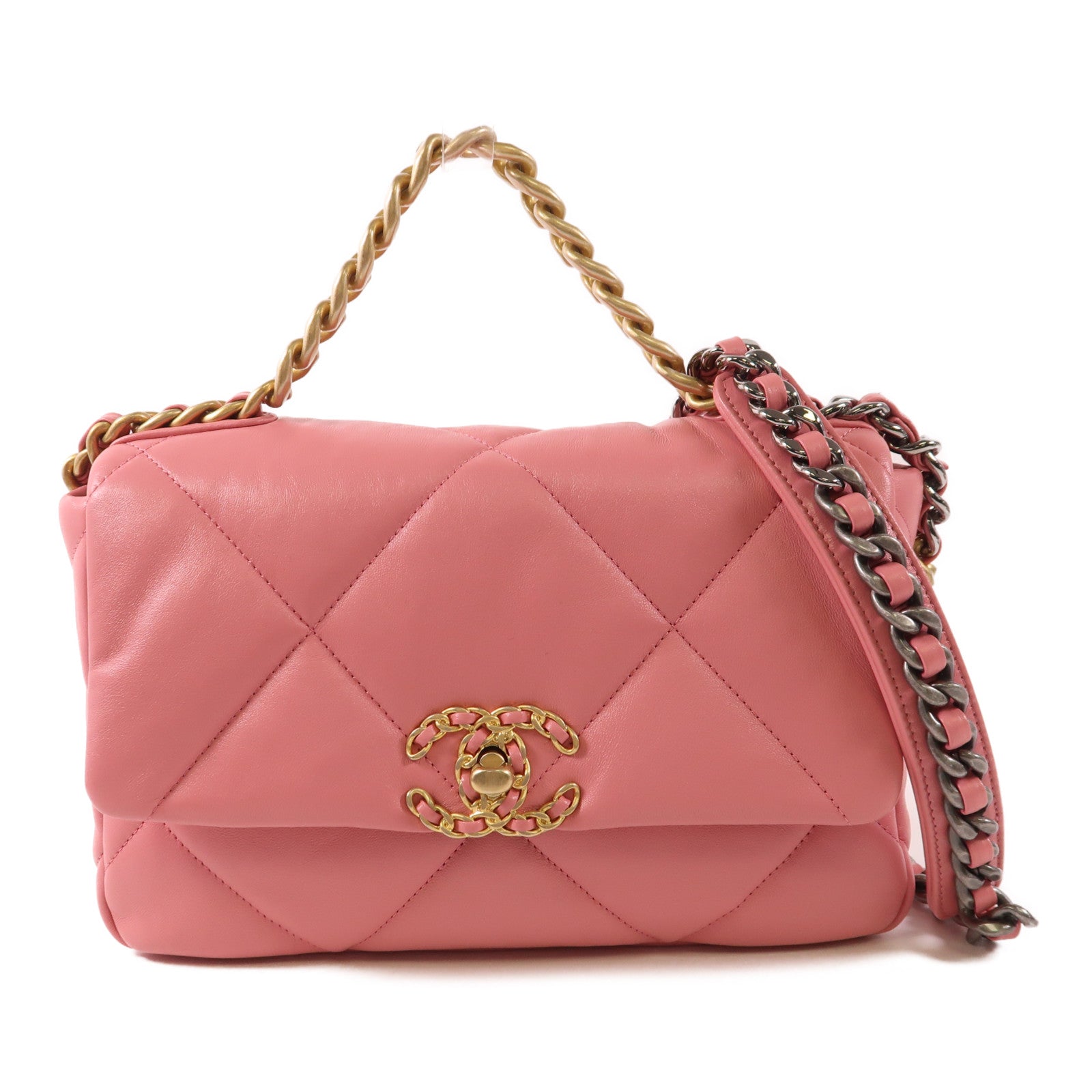 CHANEL CC C19 2 Way Chain Shoulder Bag AS1160 Lambskin Leather Pink