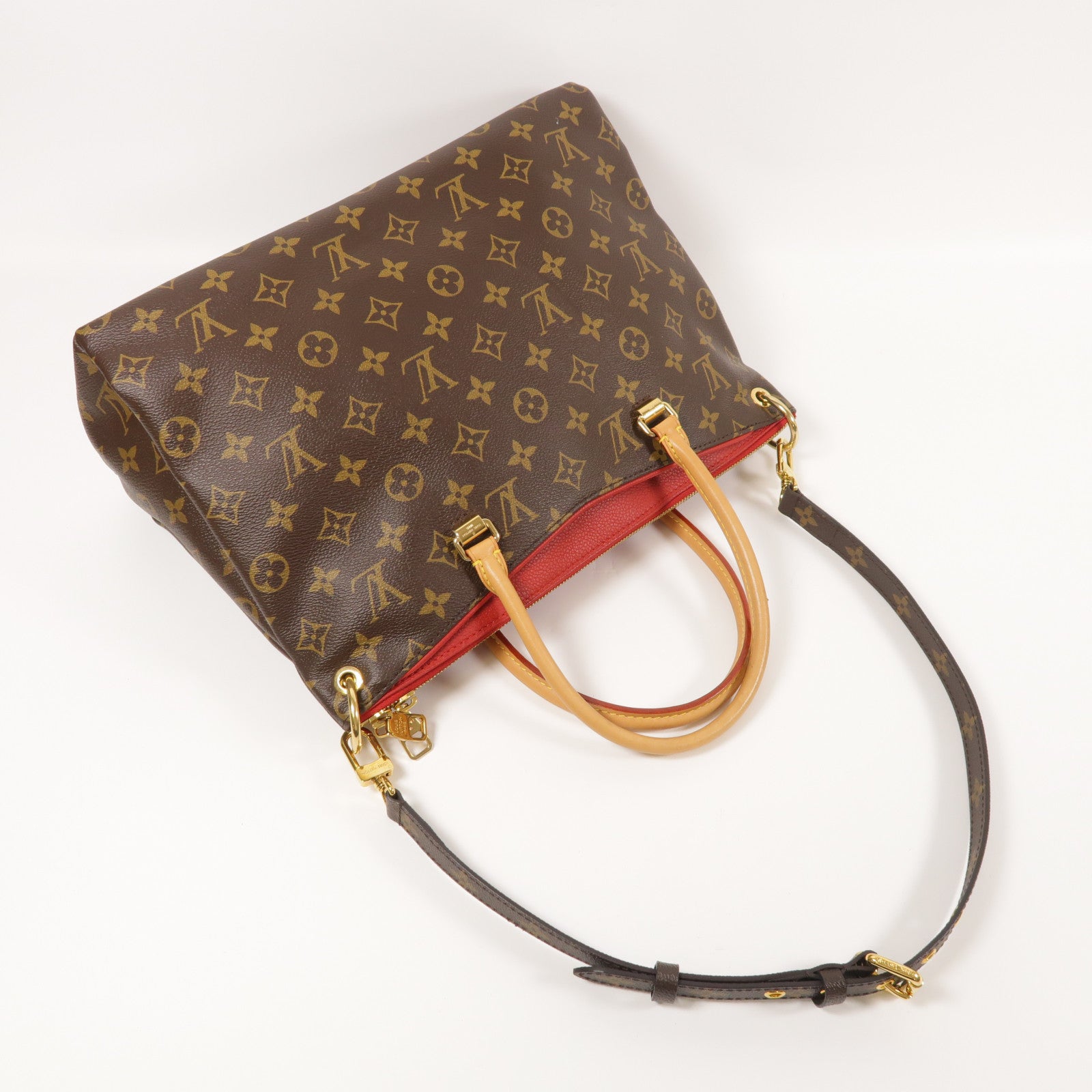 LOUIS VUITTON LV GHW Pallas 2 Way Shoulder Handbag M41175 Monogram Brown/Red