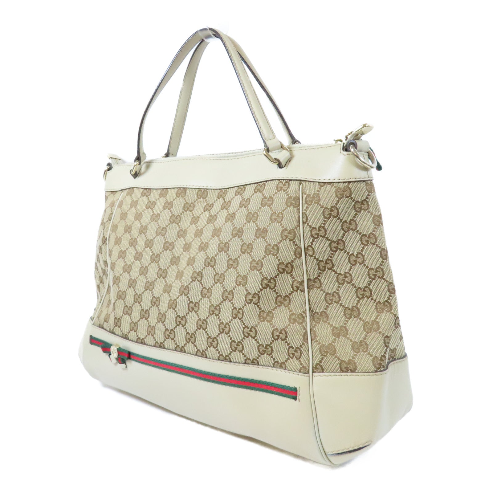 GUCCI 帆布Mayfair金扣手挽肩背兩用袋白色/啡色