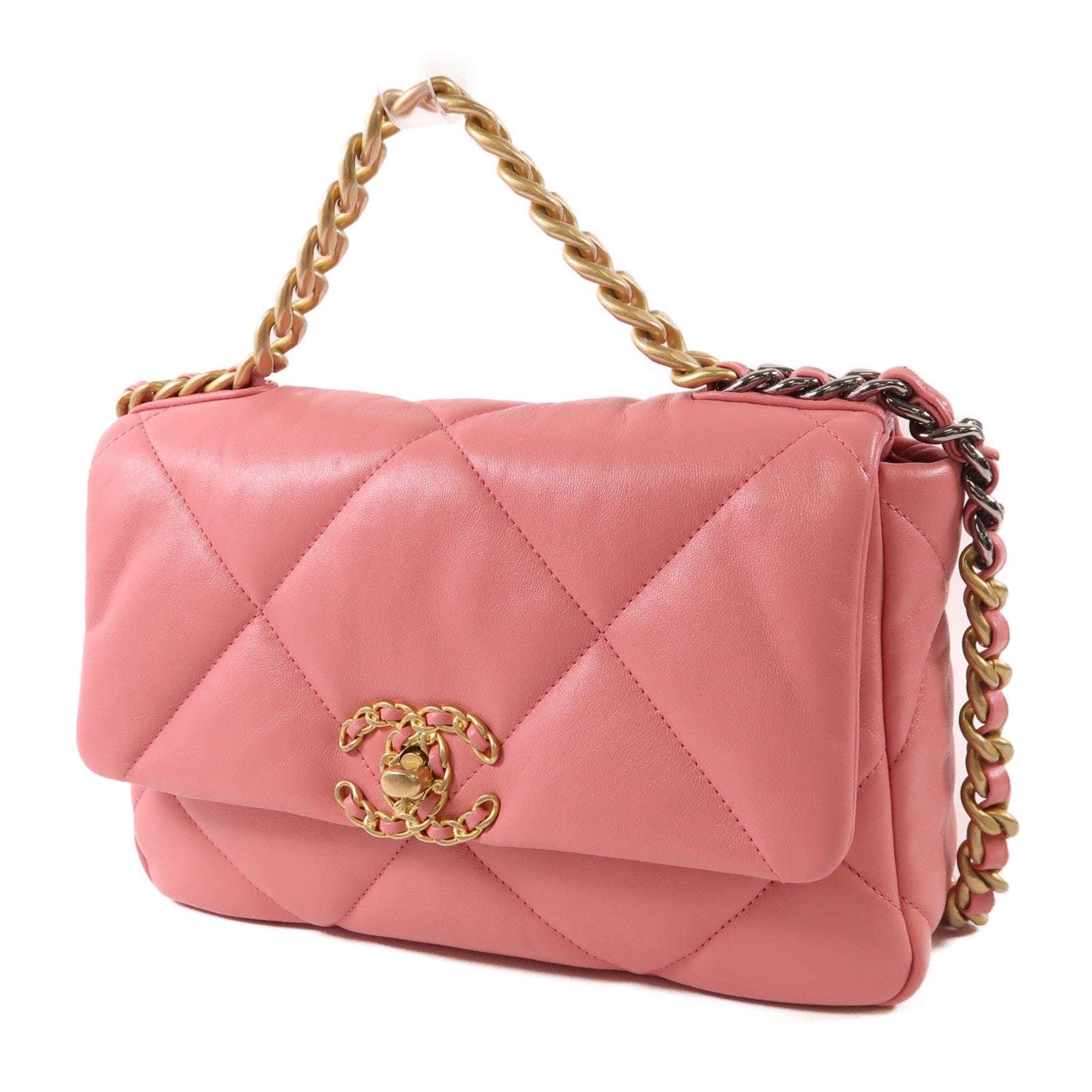 CHANEL CC C19 2 Way Chain Shoulder Bag AS1160 Lambskin Leather Pink
