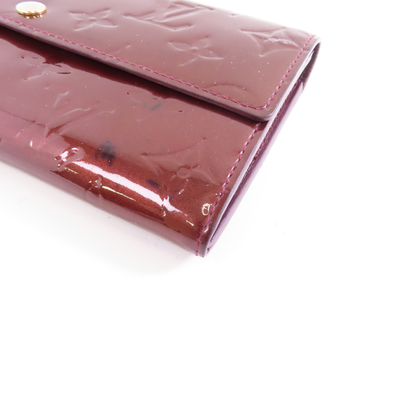 LOUIS VUITTON 【激減優惠】Vernis Portefeuille Sarah金扣長錢包酒紅色
