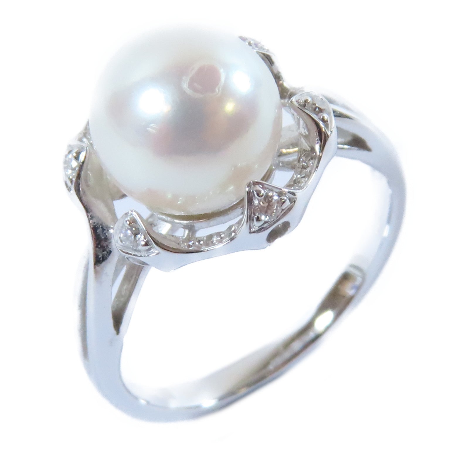 JEWELRY 【激減優惠】18K白金Pearl Ring 0.070ct鑽石戒指US#6