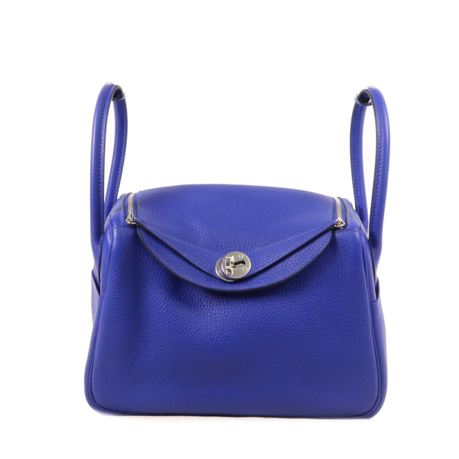 HERMES Clemence皮革Lindy 26銀扣手挽肩背兩用袋Bleu Electrique